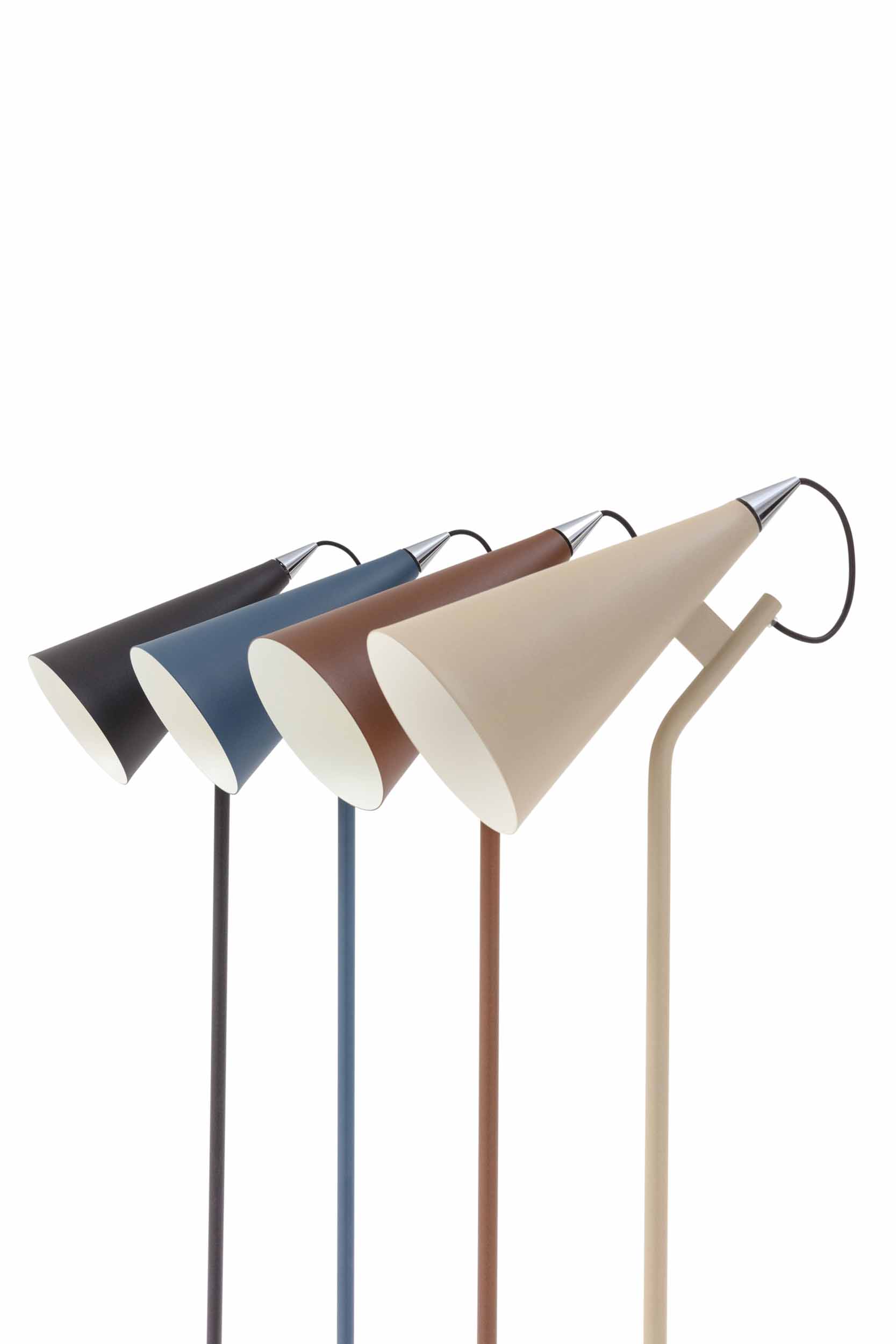 Various color options of industrial-style conical lamp.