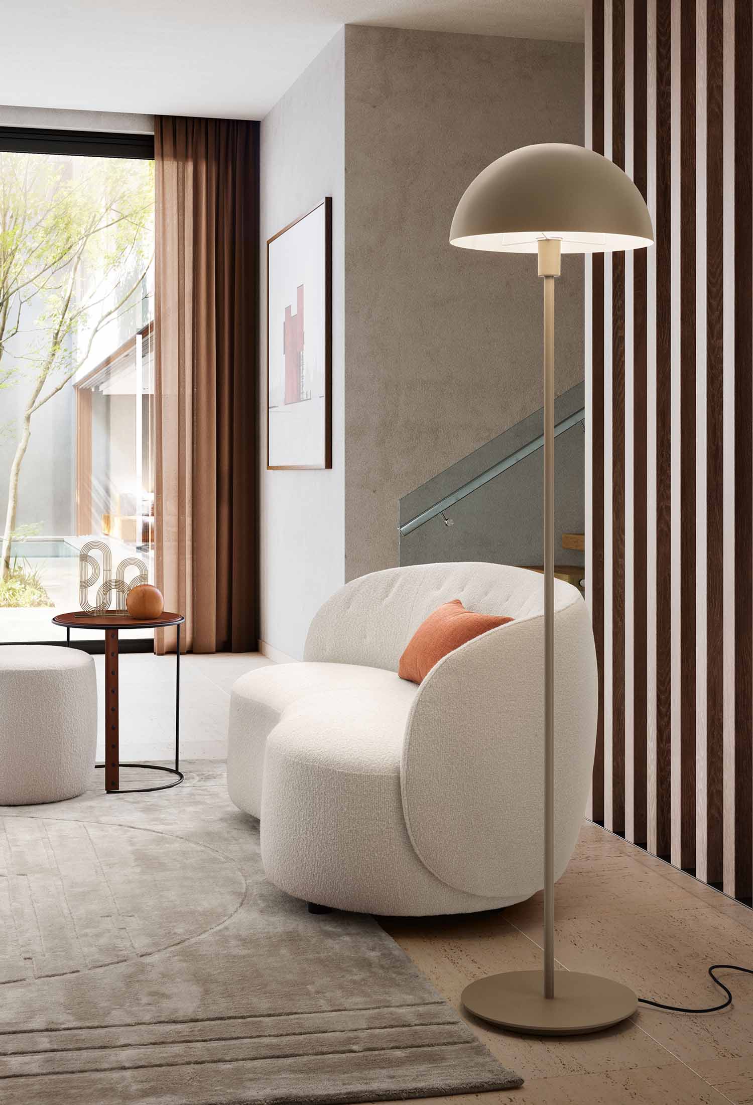 Minimal and designer floor lamp in sand color