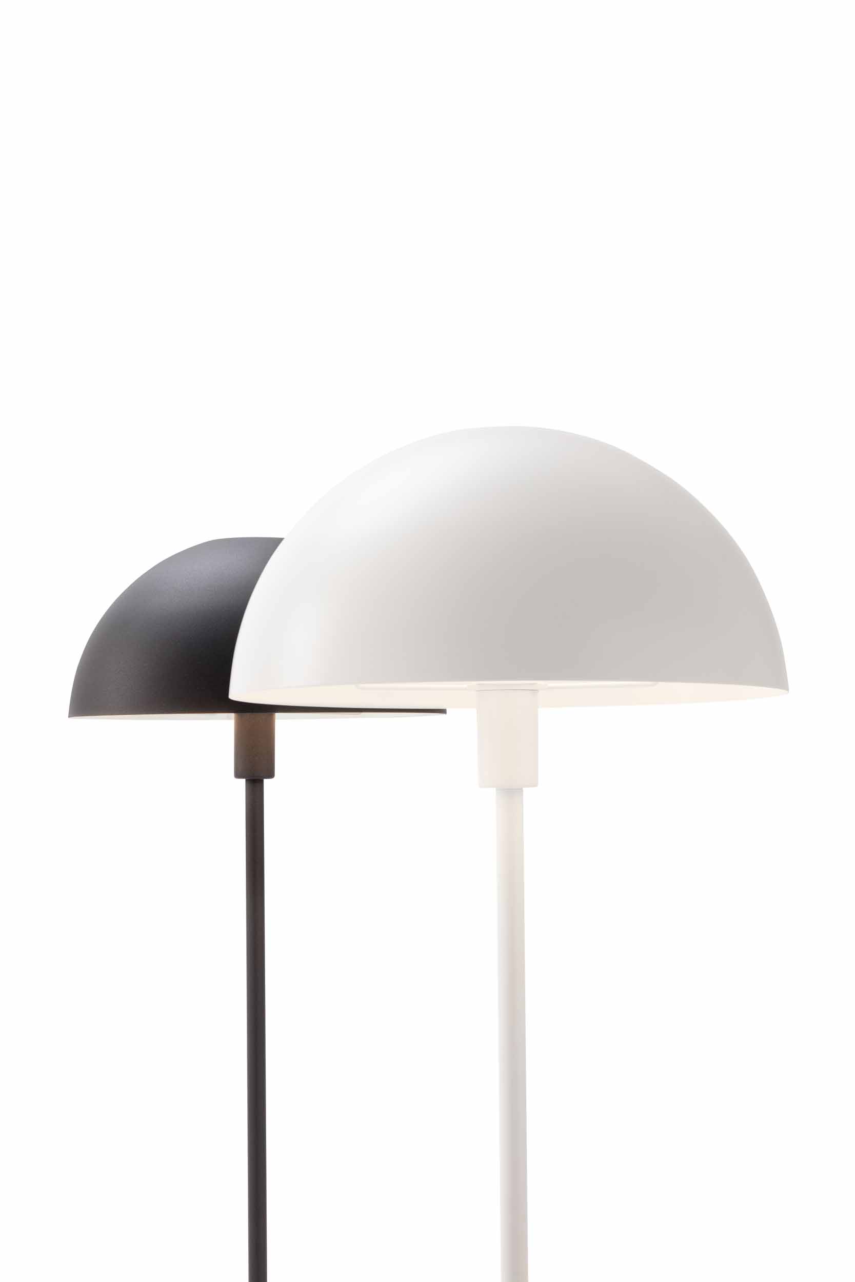 Hemispherical lampshade detail in two colors: white and black