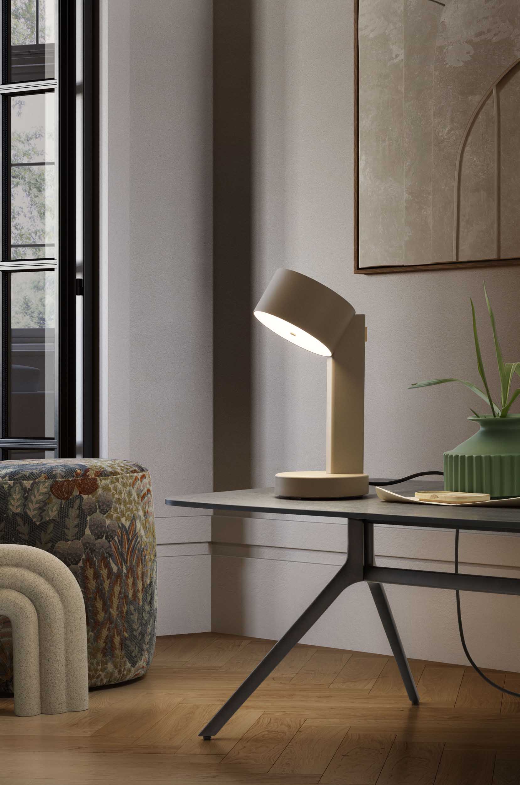 Modern table lamp with direct emission in sand color