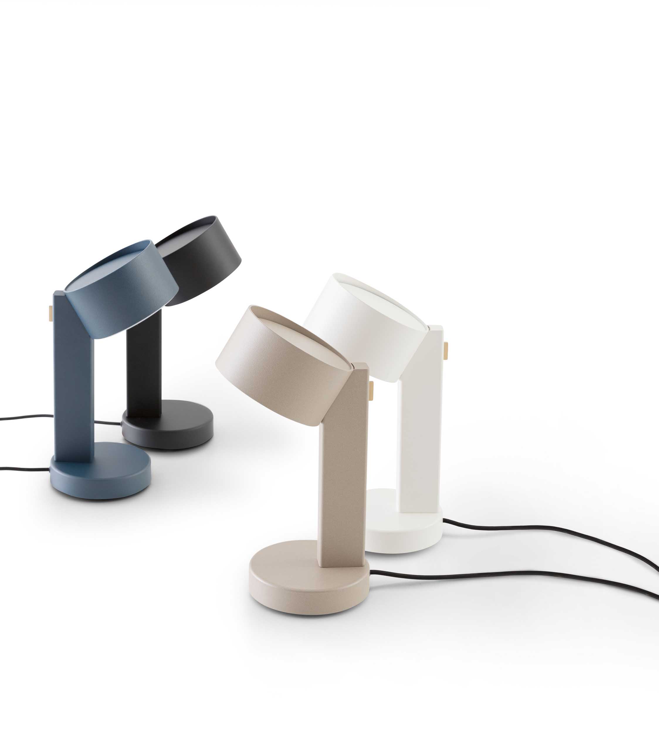 Modern and multicolored lamps with tilted lampshade