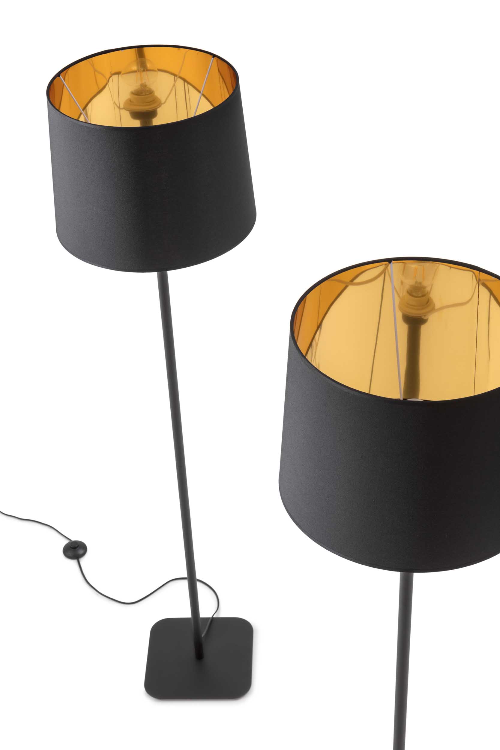 Close-up of the interior of lamps with black lampshade.