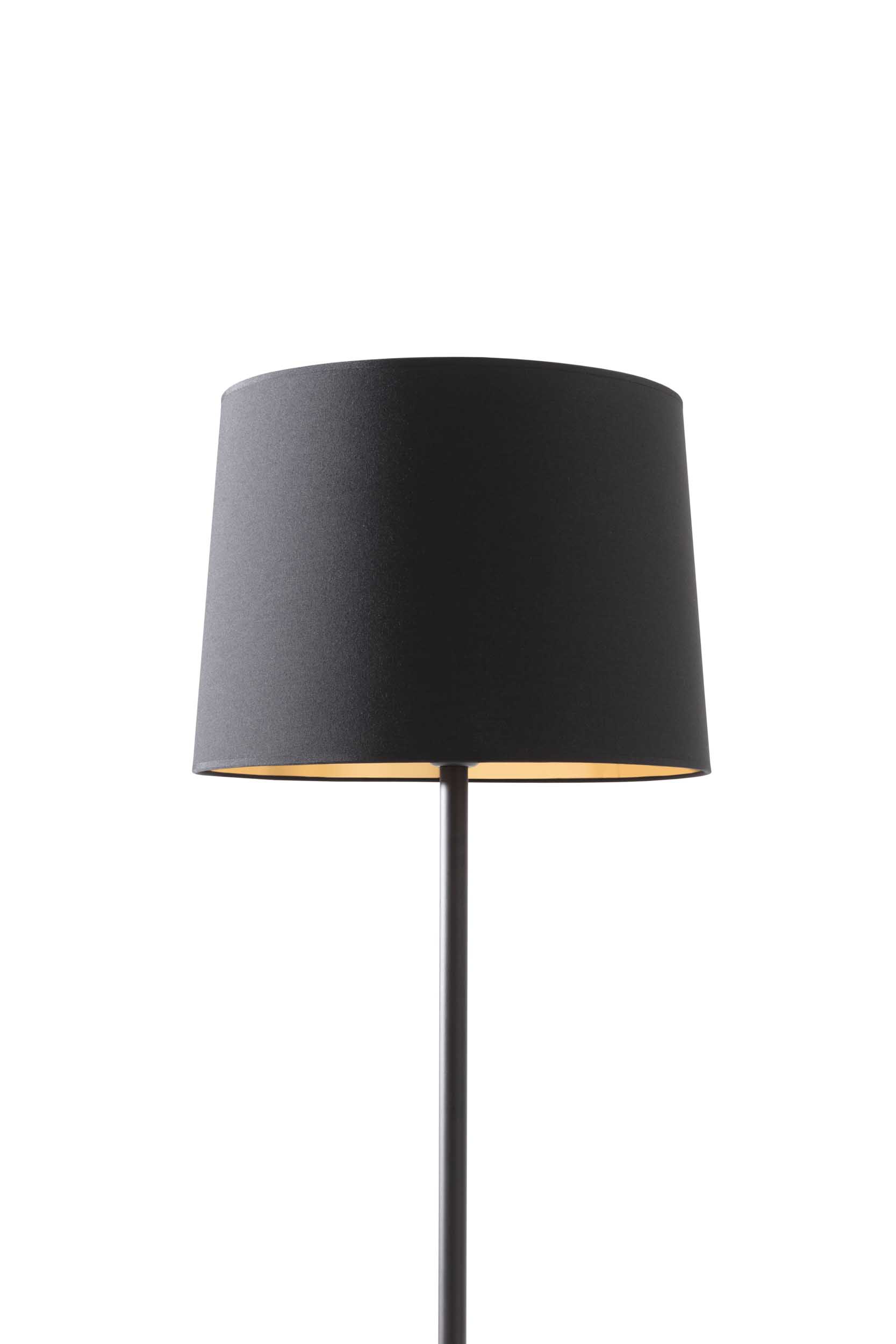 Close-up of a black fabric lampshade on a lamp