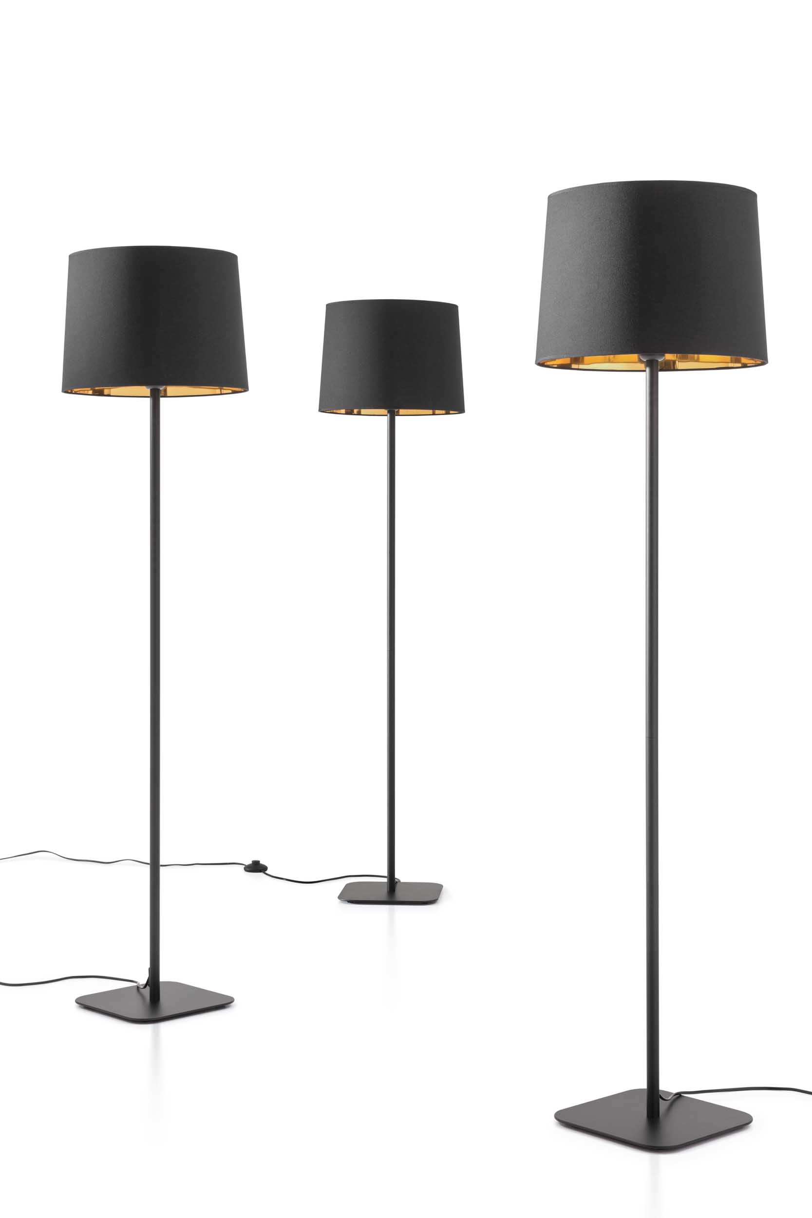 Set of floor lamps with black fabric lampshade
