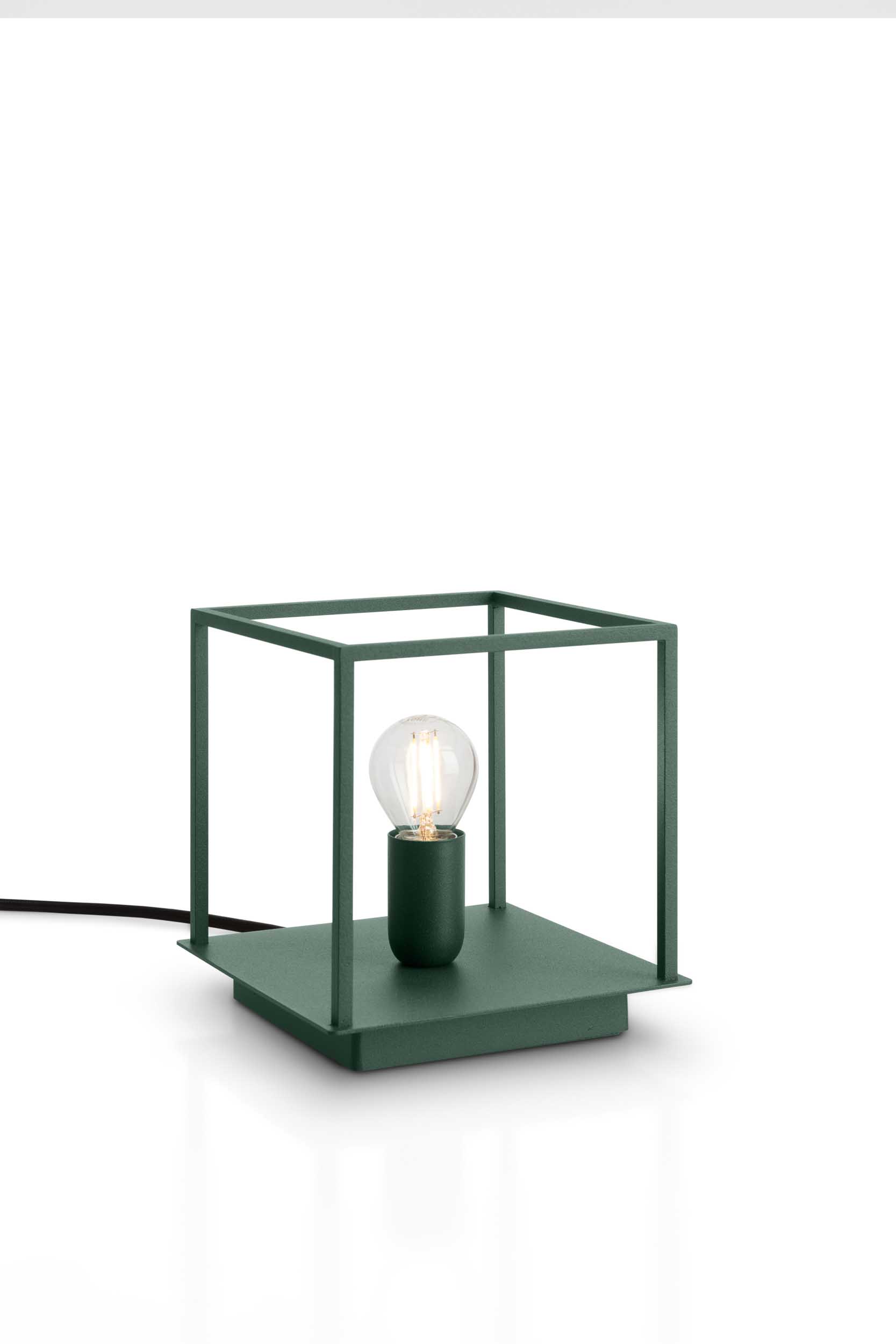 Link table lamp with cage design in Bottle Green color