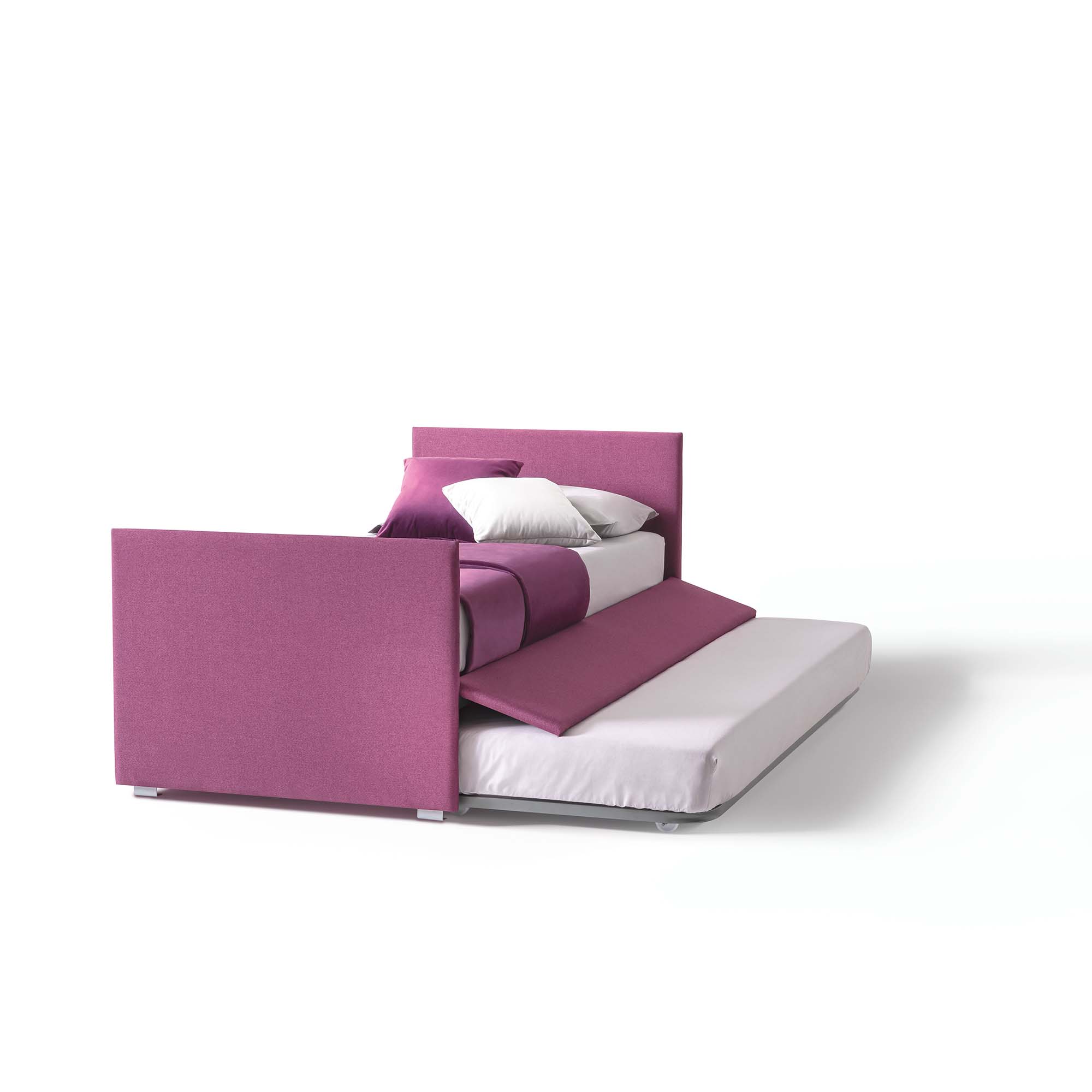 Additional bed that is pulled out from the base of a single bed.