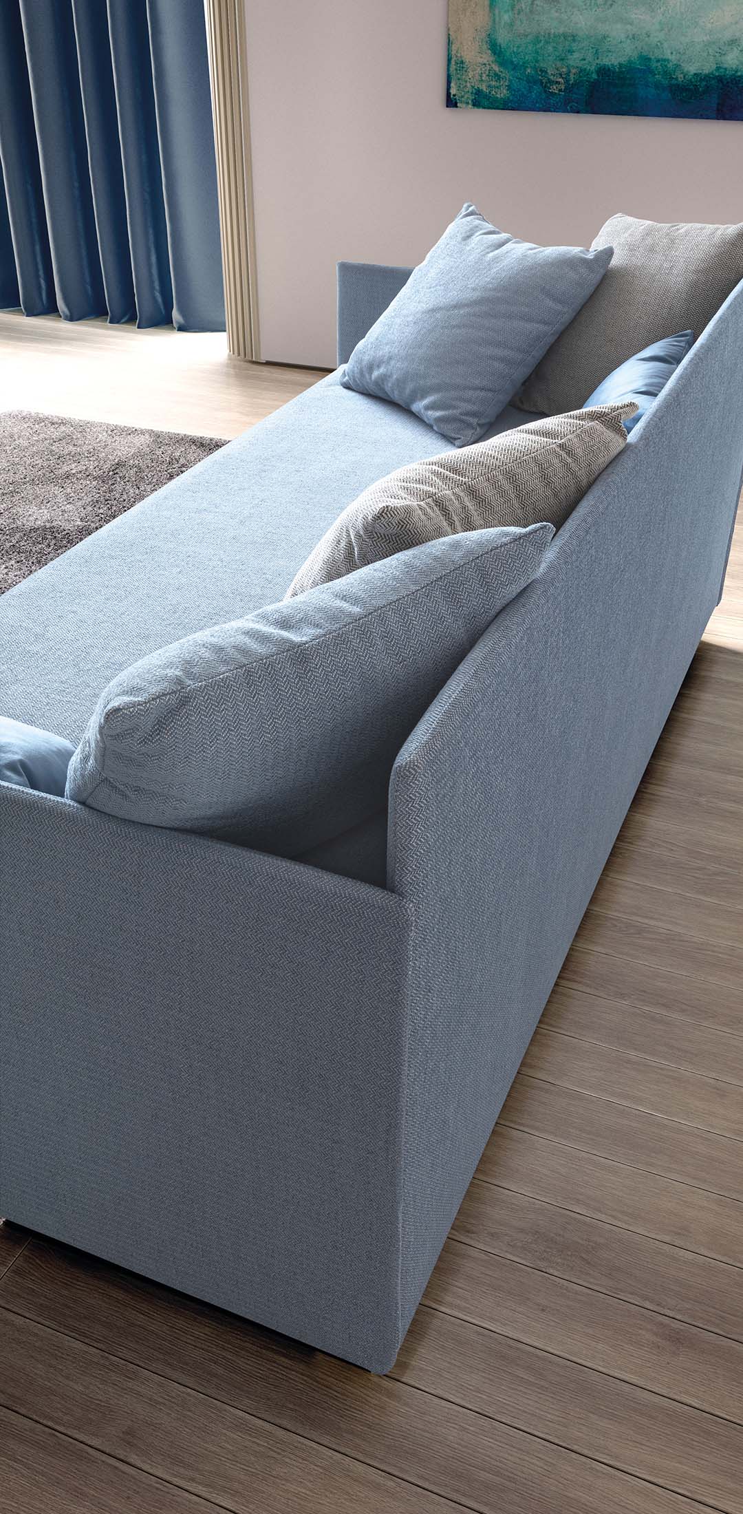 Detail of the backrest and armrests of a daybed