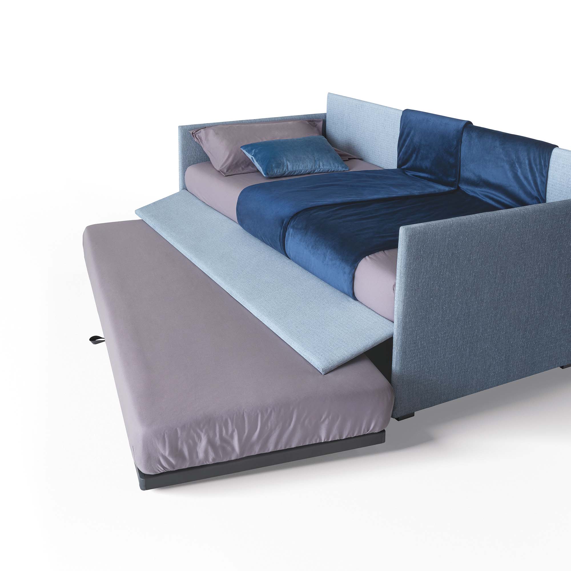 An additional bed is pulled out from the base of the Camomilla daybed to accommodate two people