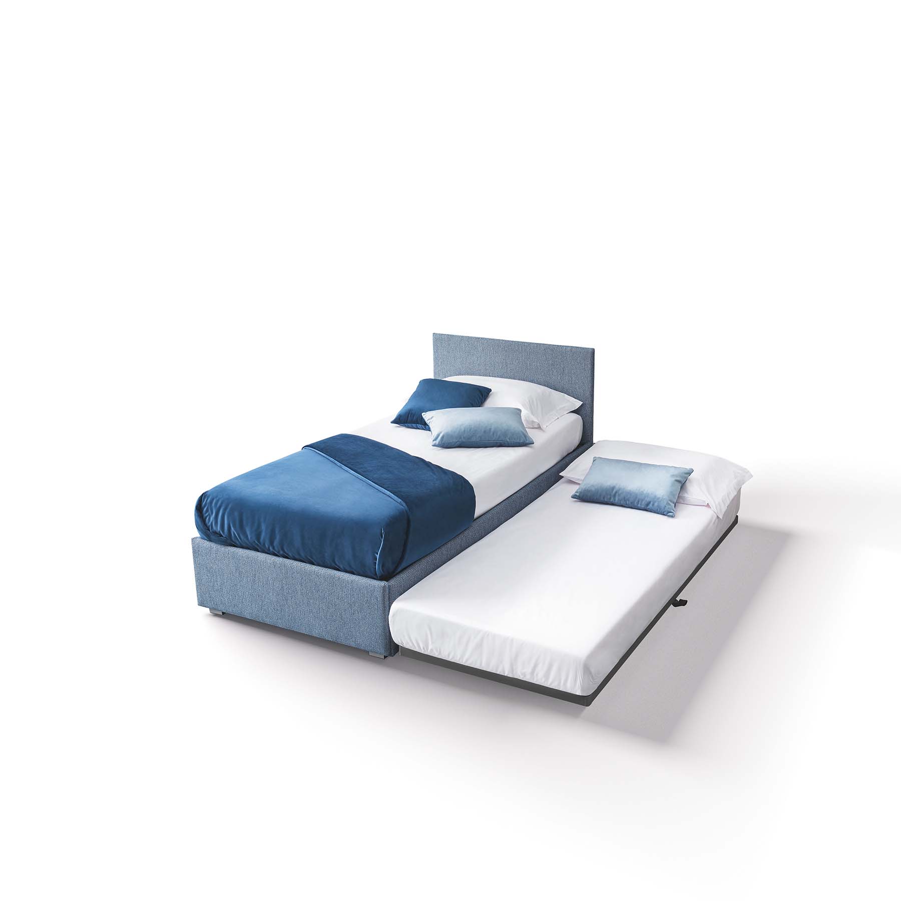 Additional bed pull-out from the base of the single bed with mattress and slatted base