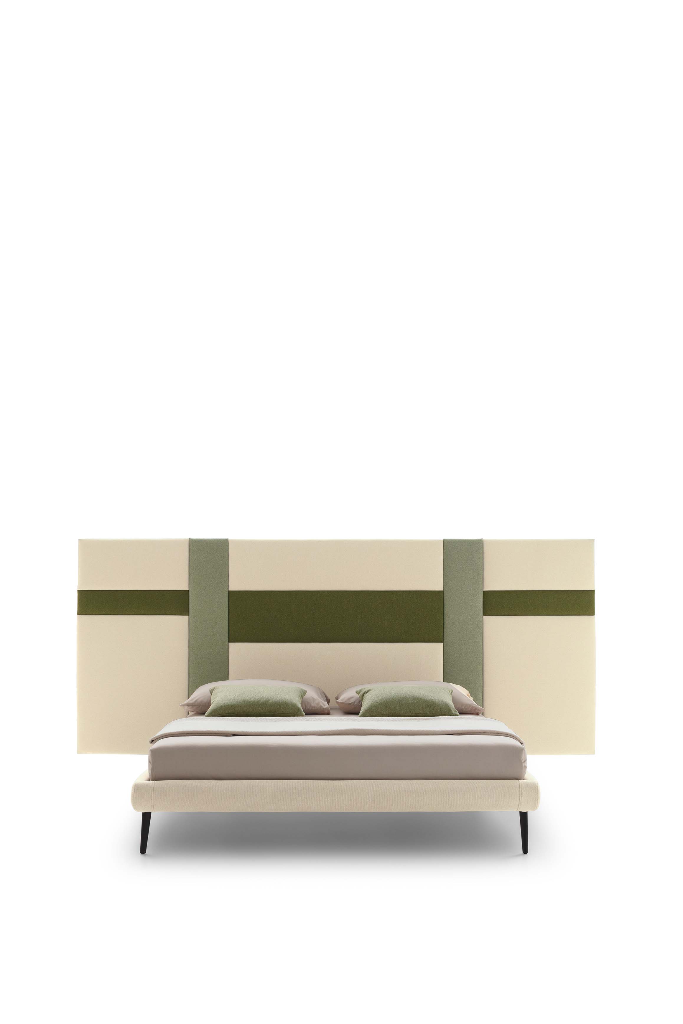 Double bed with Ground headboard with horizontal quilting