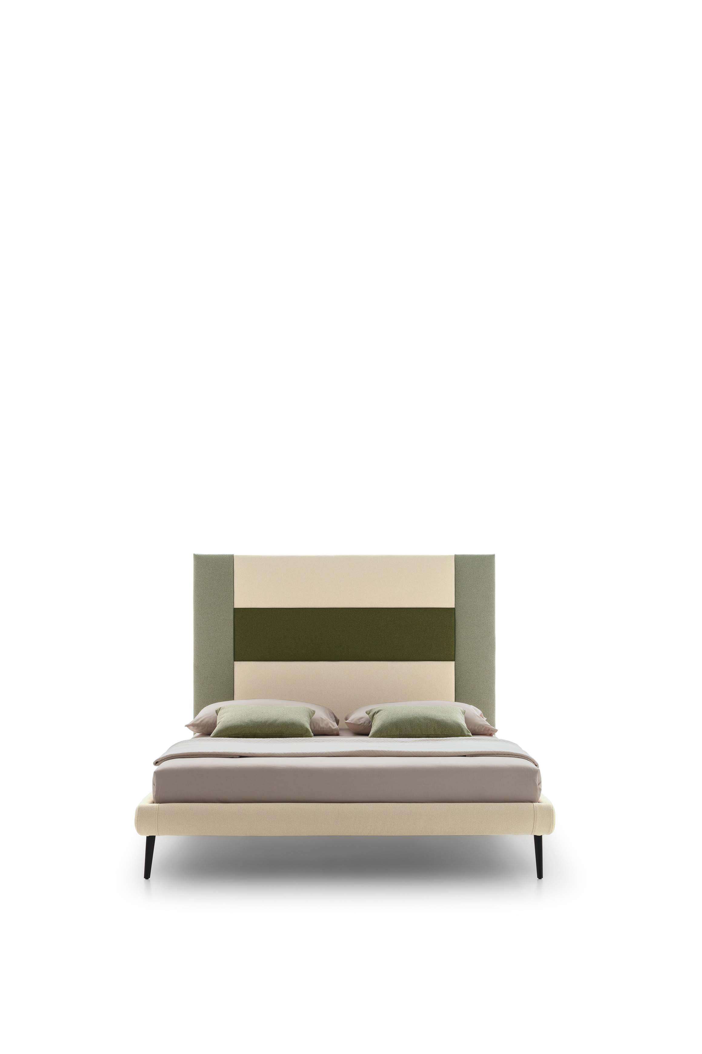 Small double bed Ground with geometric headboard