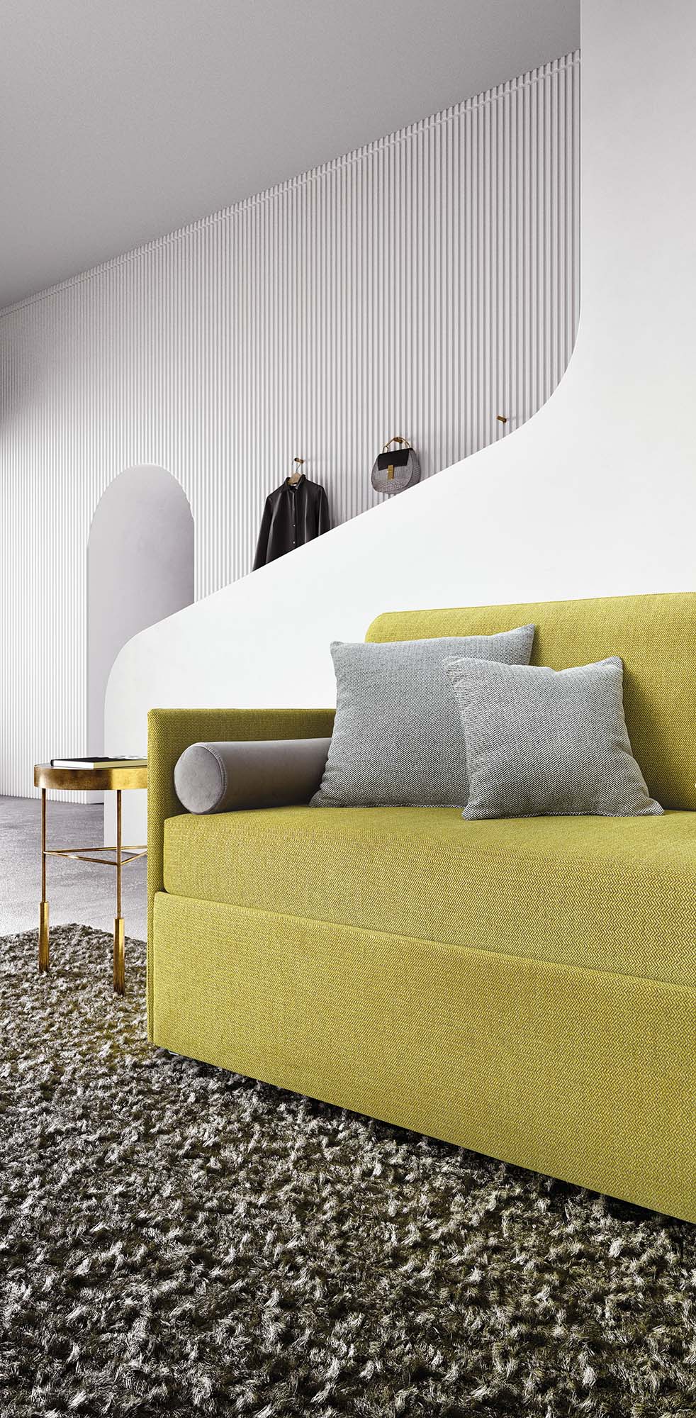 Detail of the Lantana bed seat and base. Imperceptible low feet