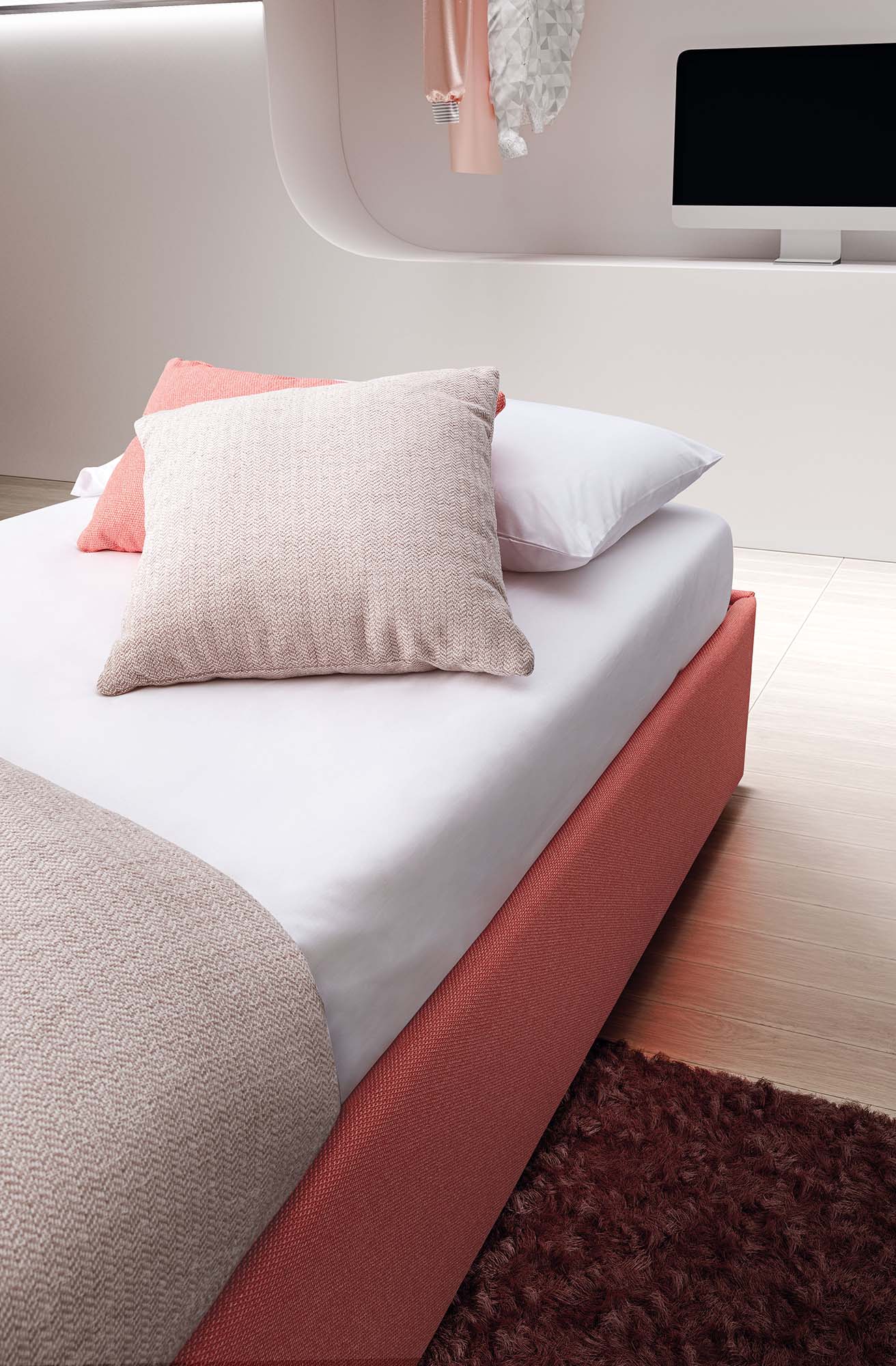 Detail of the mattress of a single bed with minimal bulk