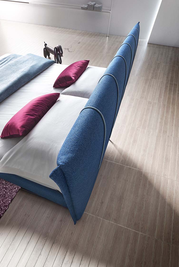 Detail of the minimal space-saving headboard of the Plumeria bed