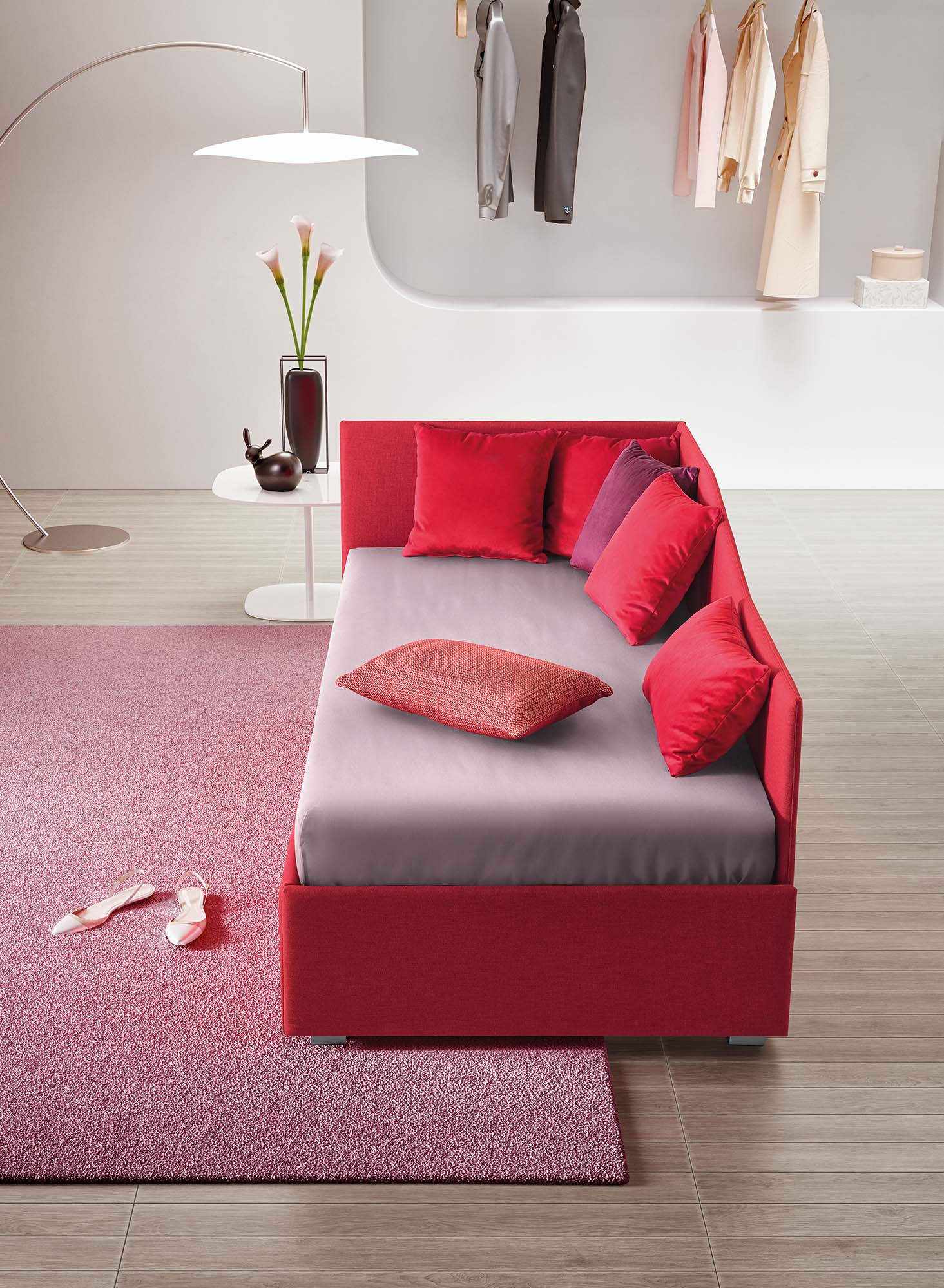 Sofa - bed with super thin and space-saving backrest and headboard