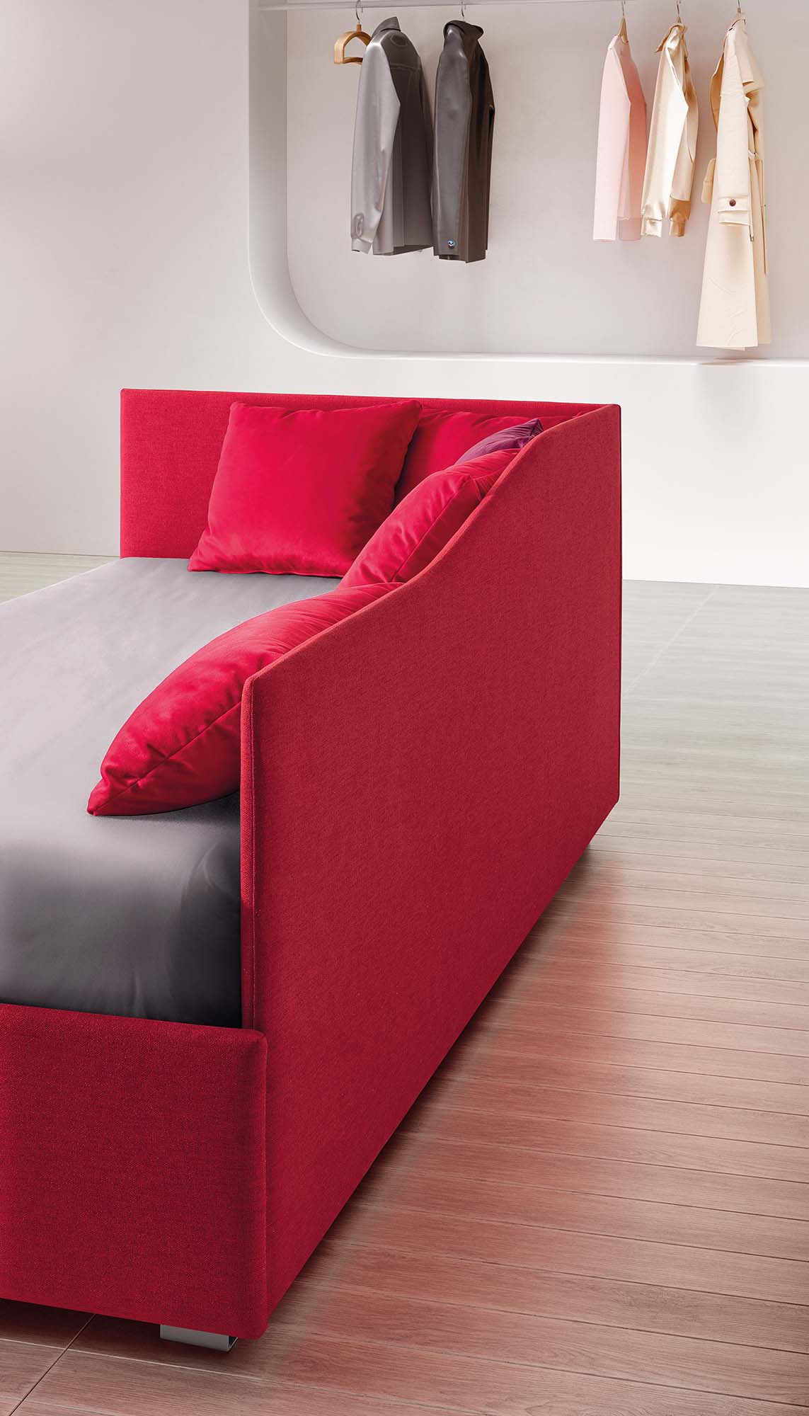Detail of the backrest that can become a side rail to provide support during rest