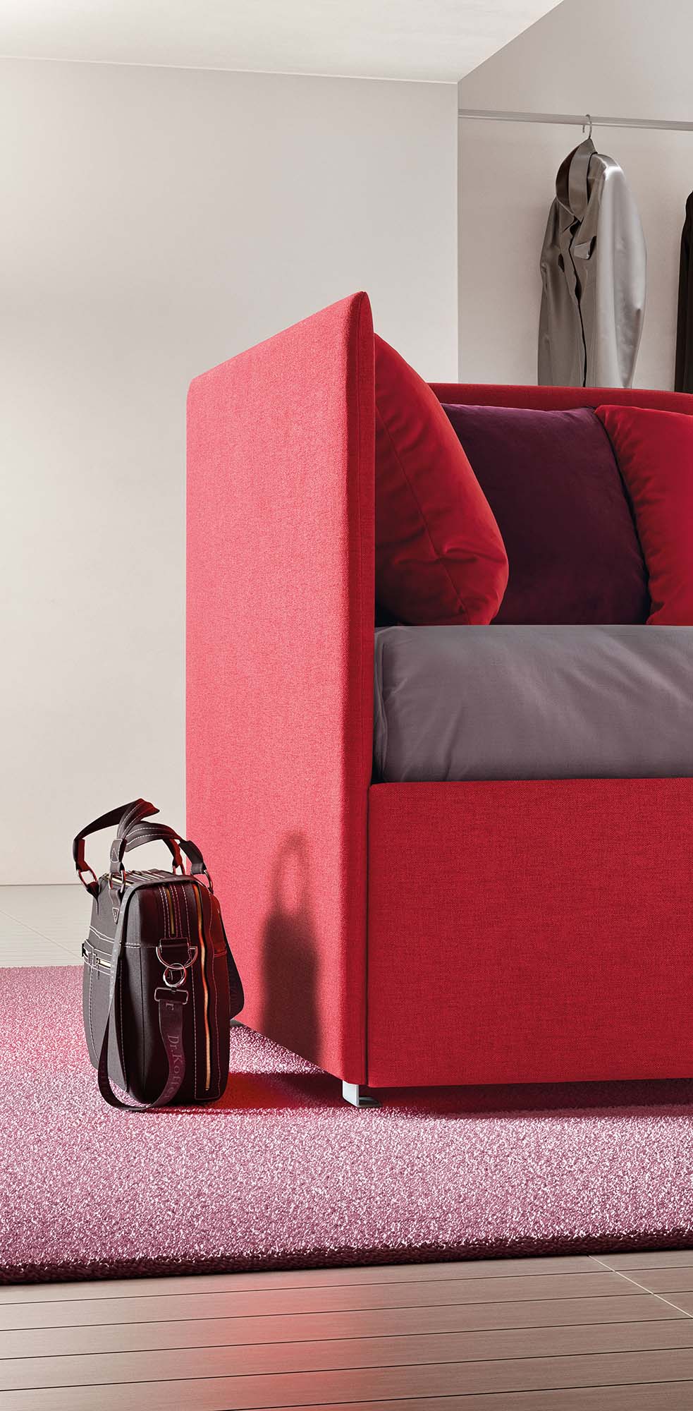 Detail of the headboard of a single bed that can also serve as a sofa