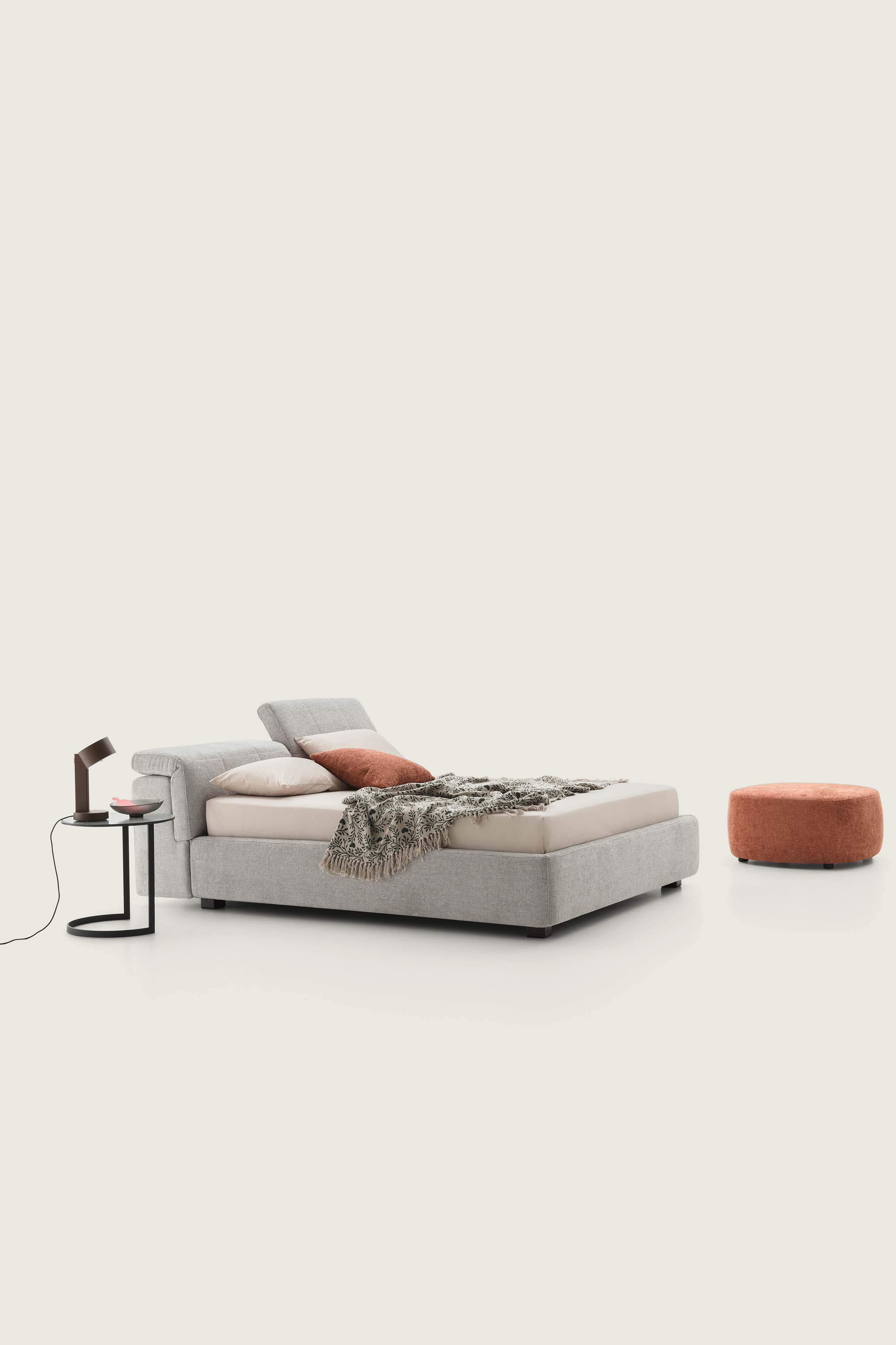 Double bed with adjustable headrest backrests and low feet