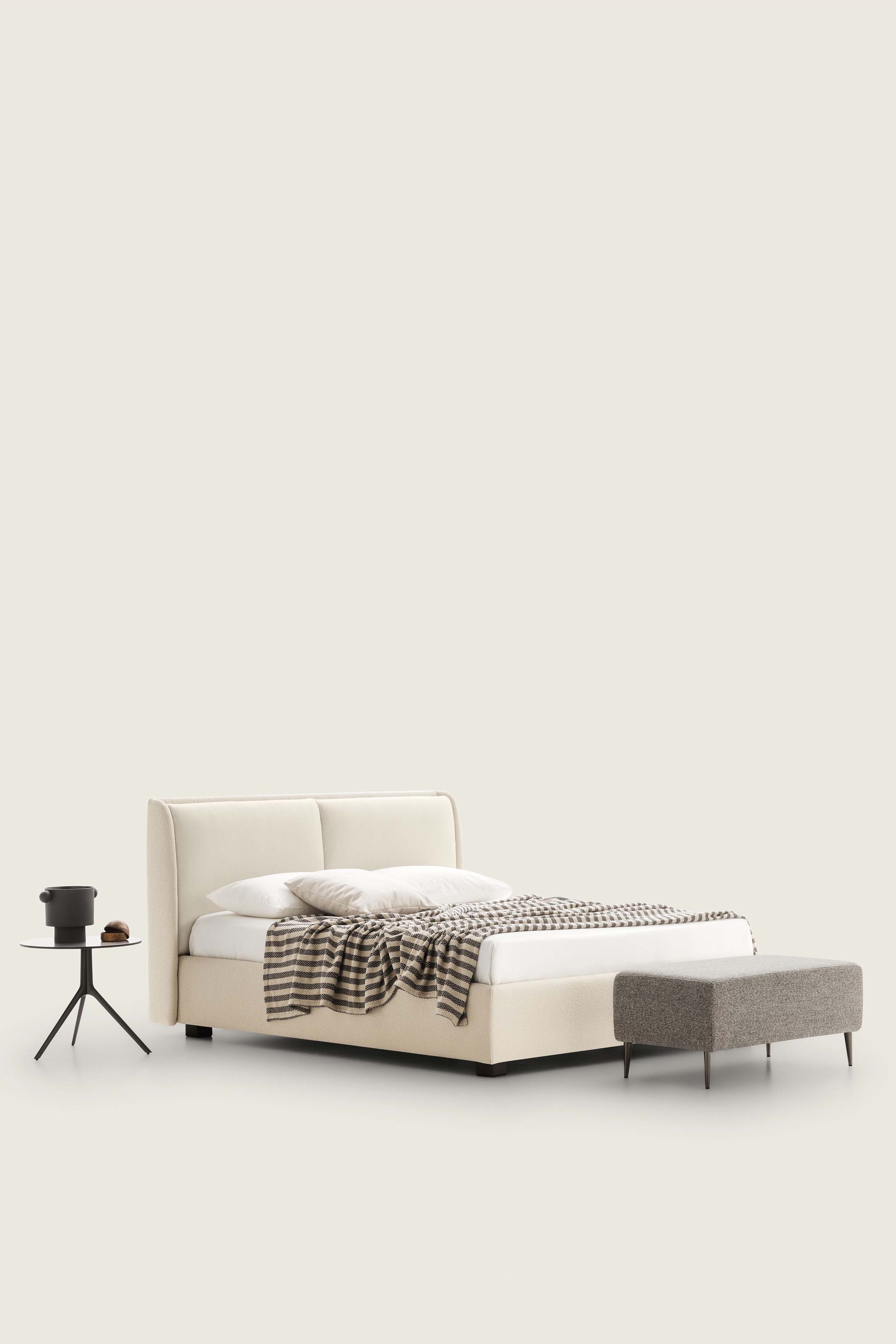 Two-tone white and cream double bed with matching bench and coffee table