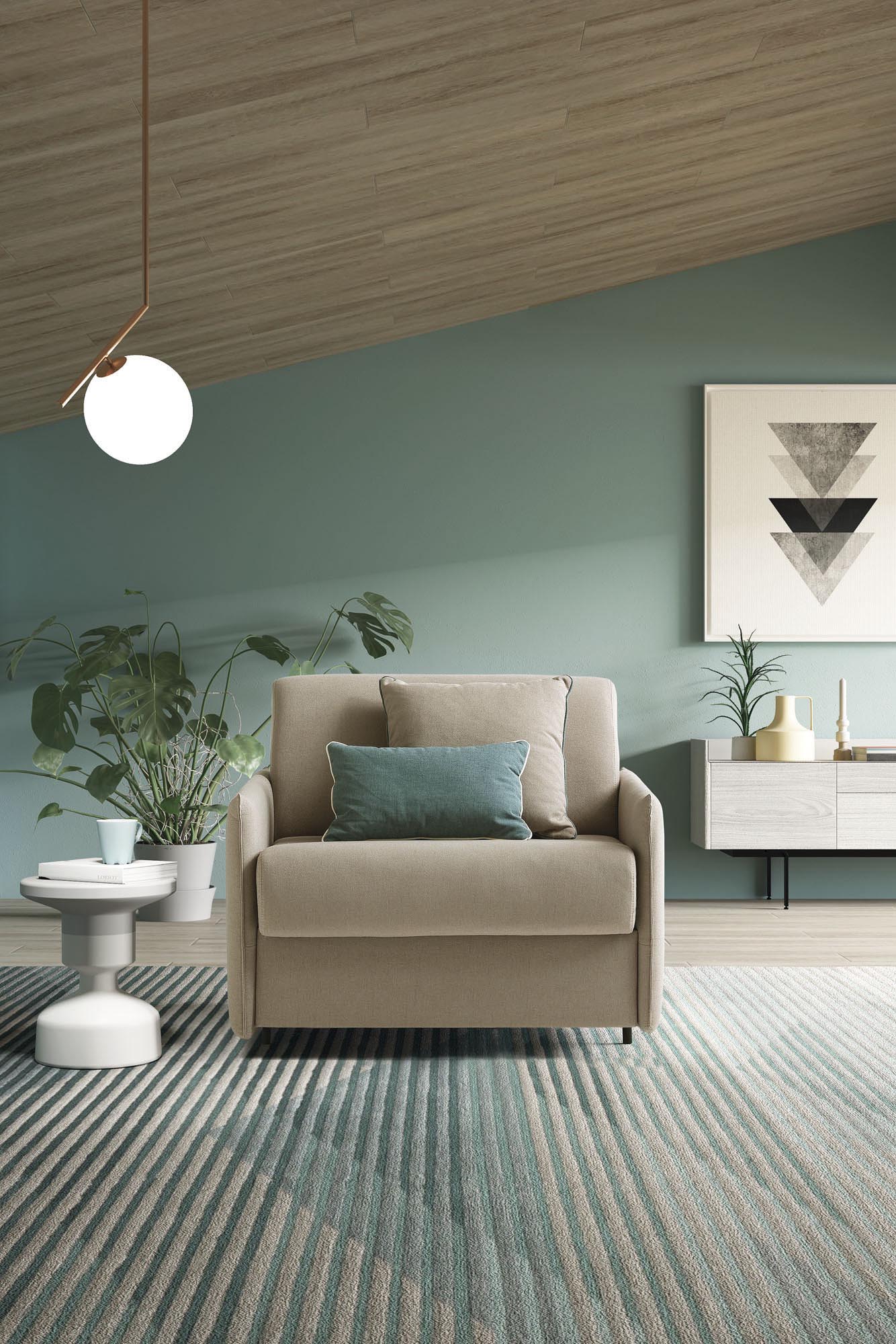 Minimal sand-colored Naxos armchair with thin armrests