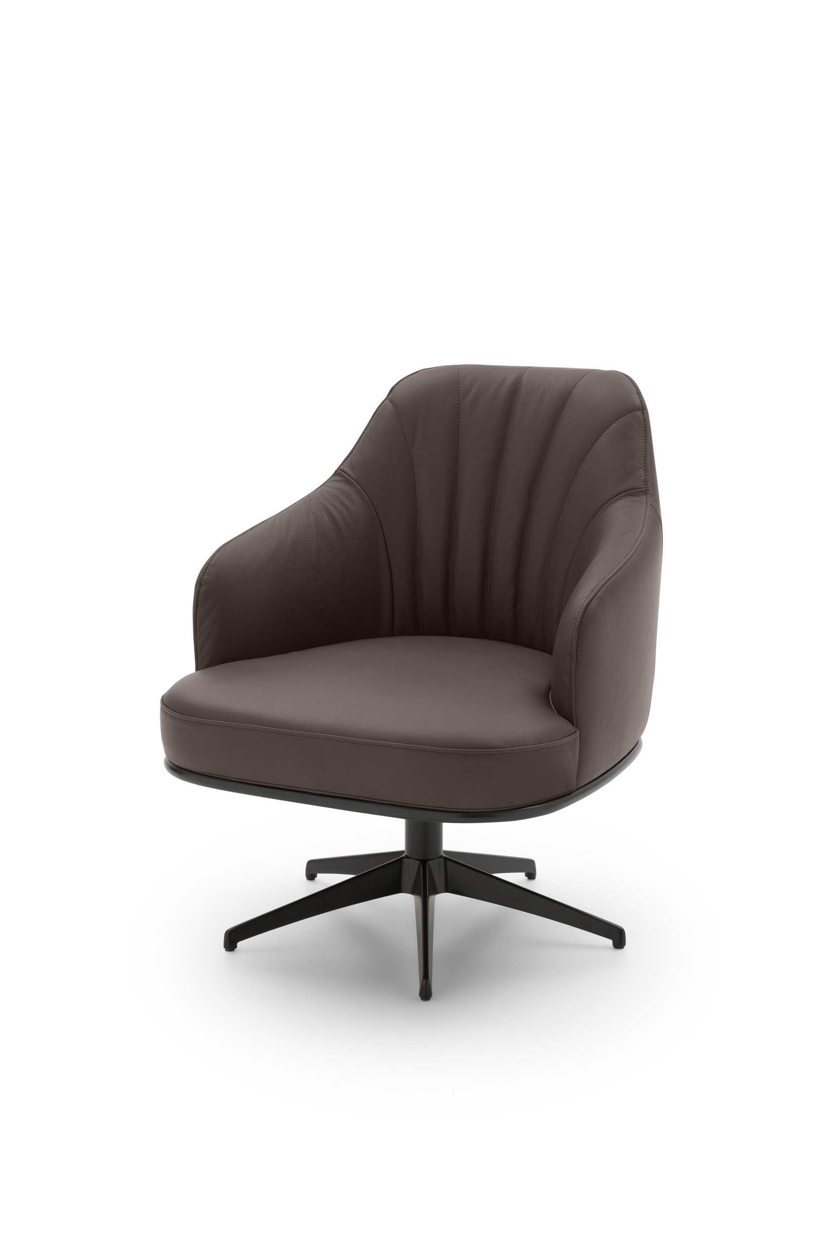 Modern swivel leather armchair with armrests