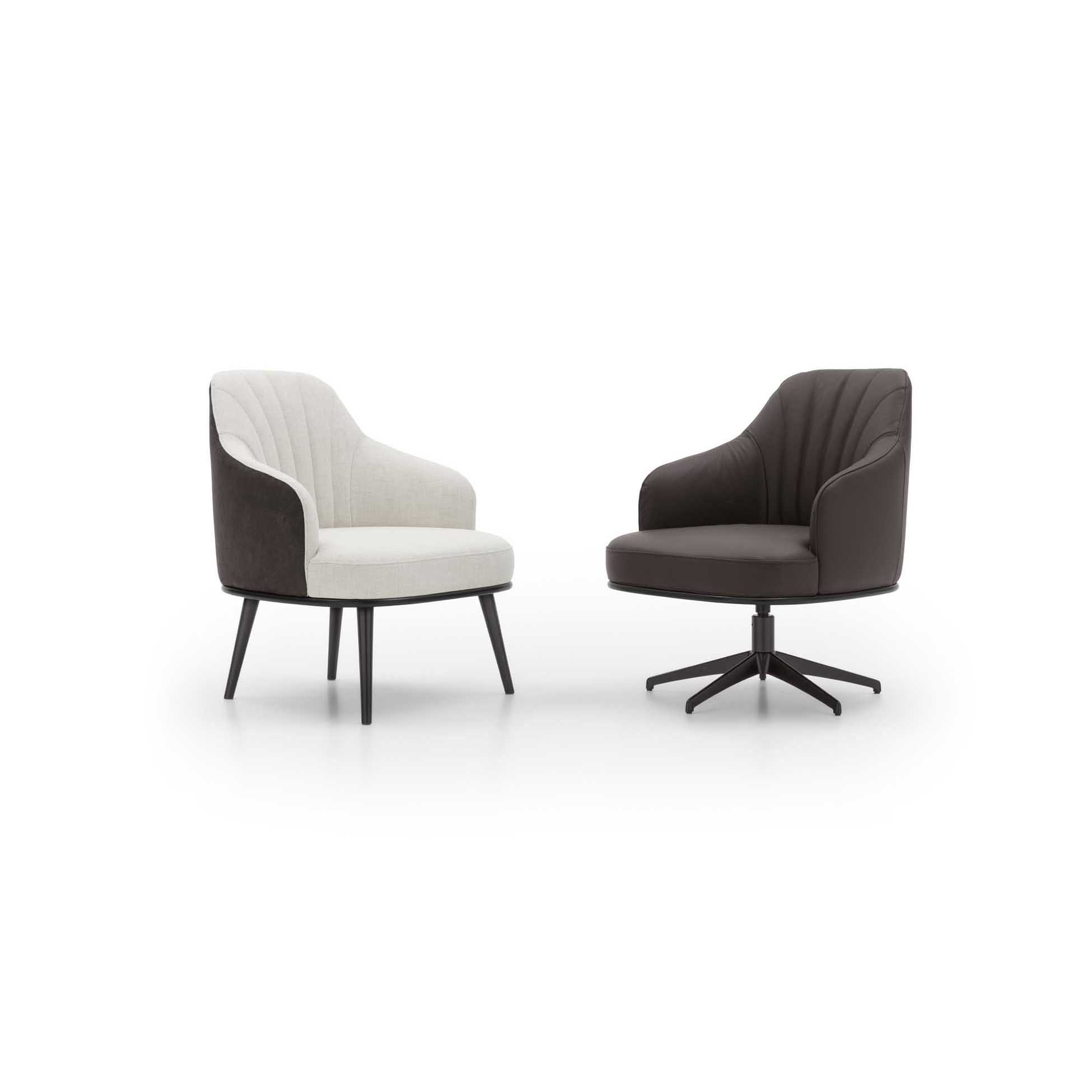 Modern armchairs with fixed and swivel bases in black and white