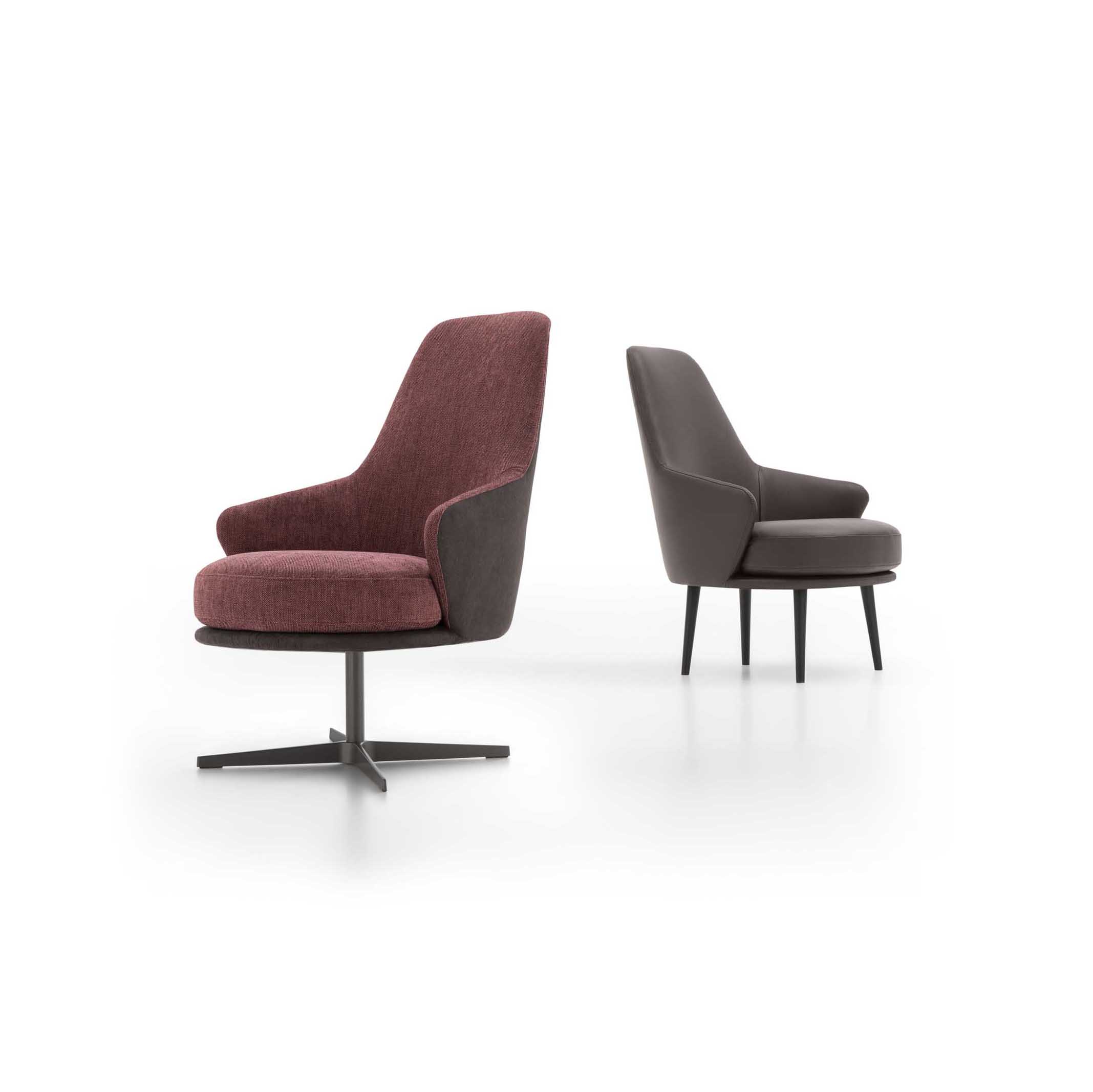 Fixed or swivel armchair in two colors: burgundy and dark gray