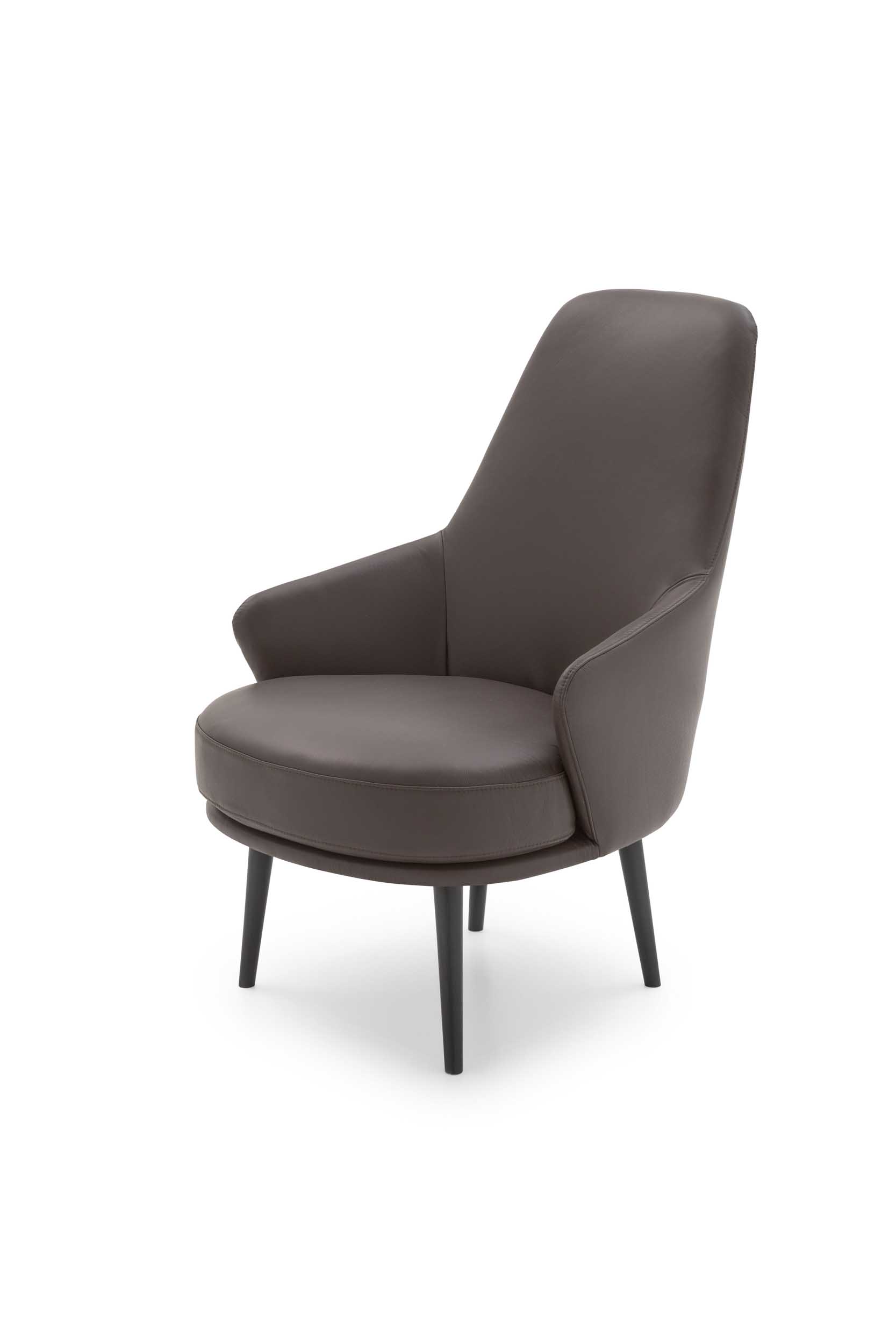 Dark gray leather armchair with high backrest and armrests