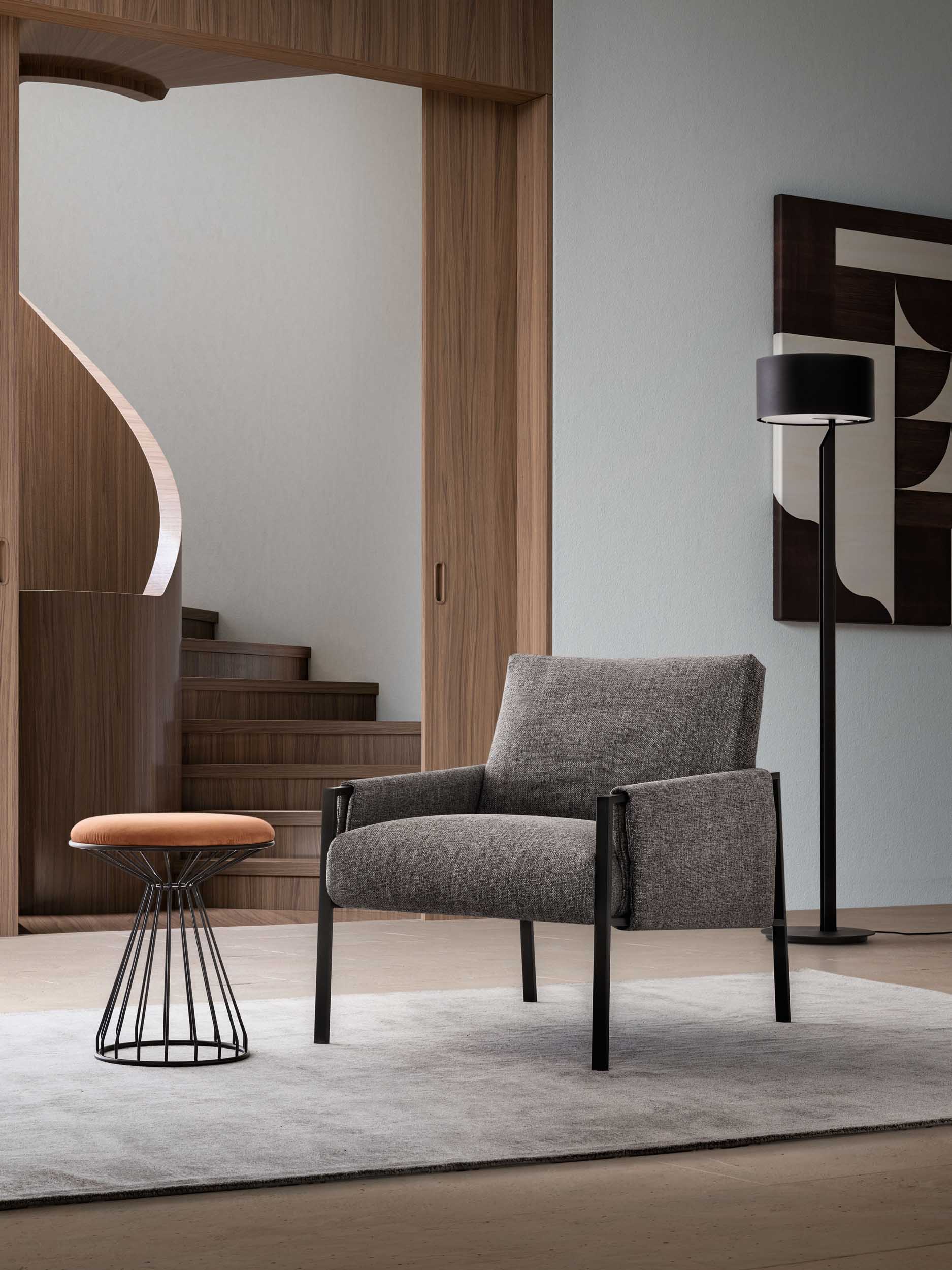 Gray fabric armchair