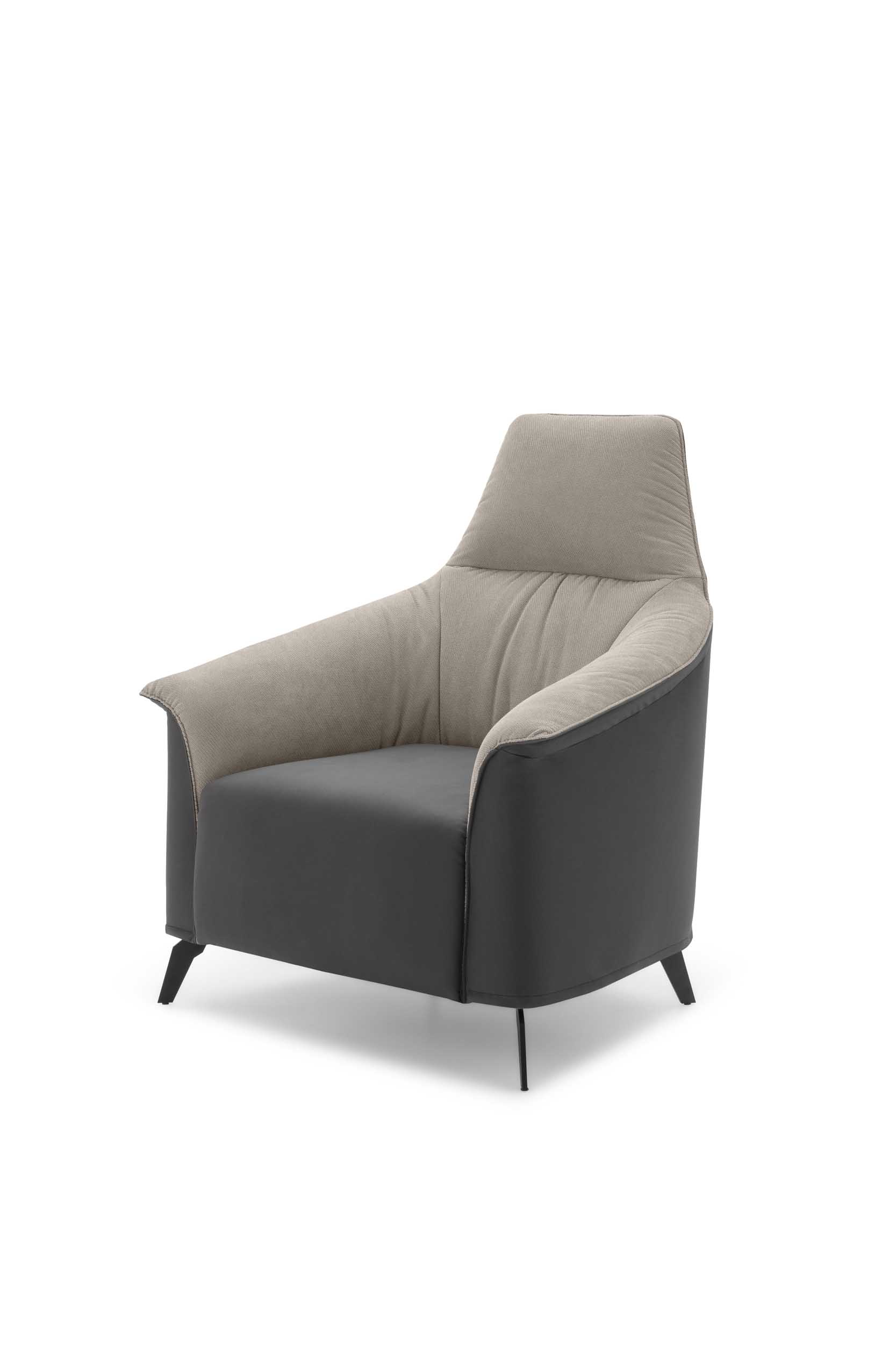 Caroline LeComfort designer armchair in black and gray with a high backrest