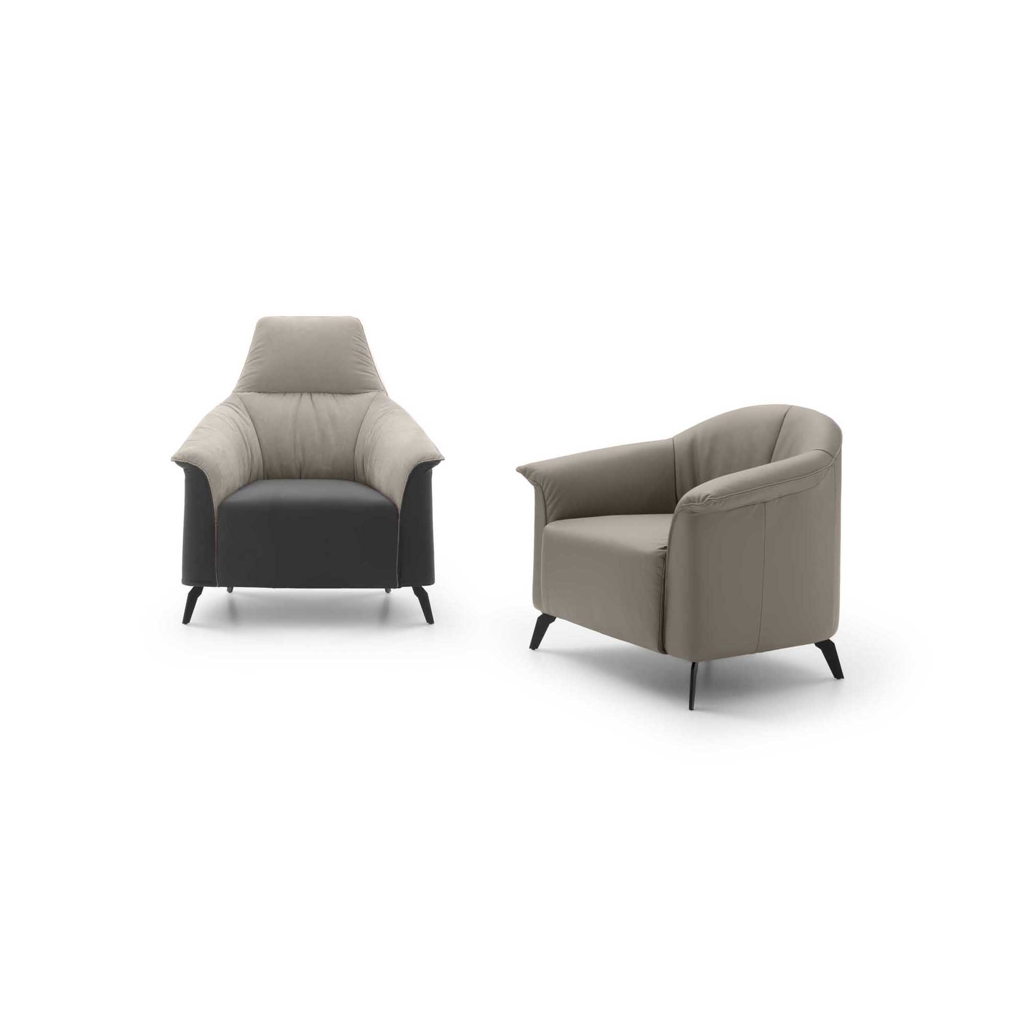 Armchair available with high or low backrest in monochrome or multicolor versions
