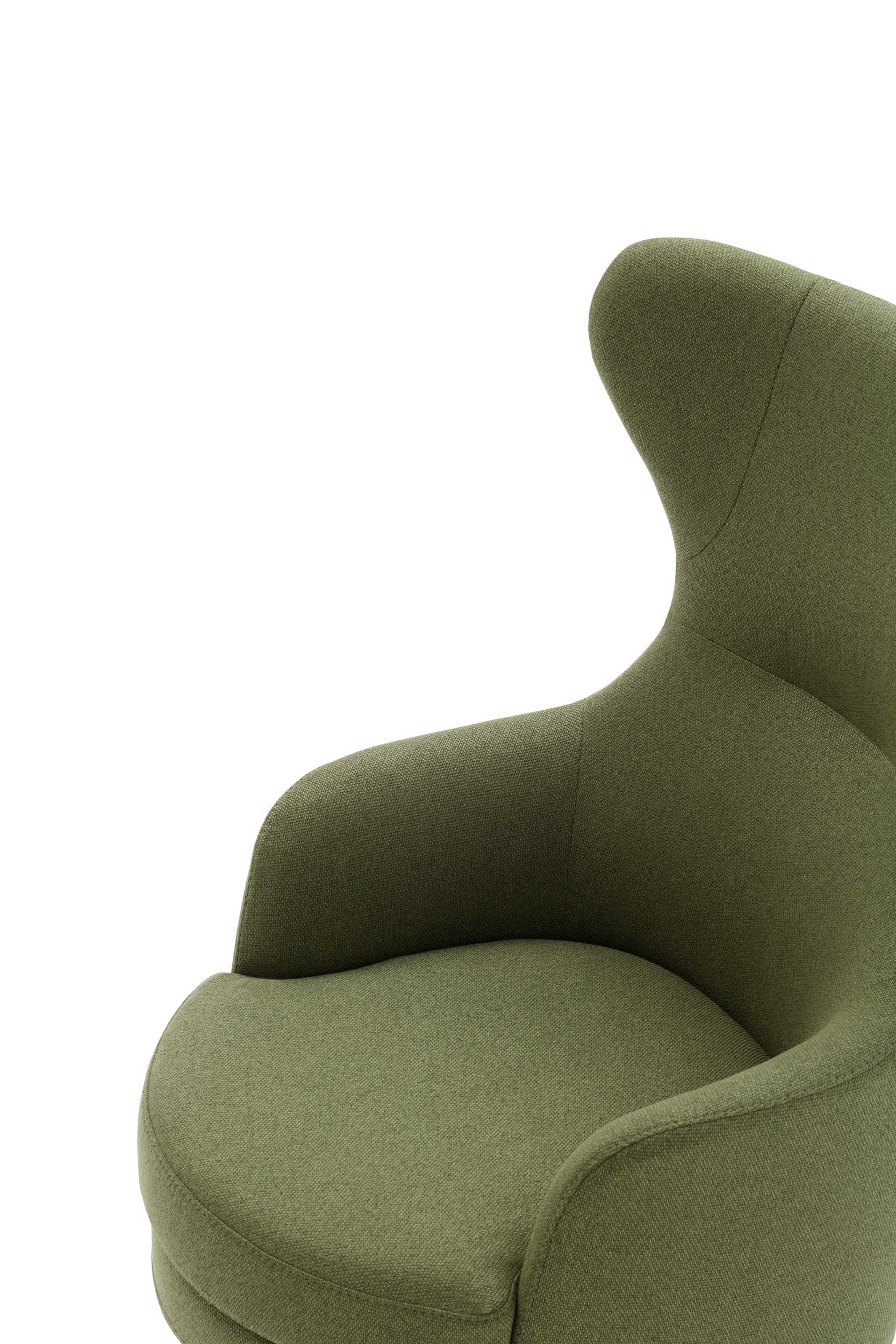 Comfortable seat of a modern green armchair with side wings