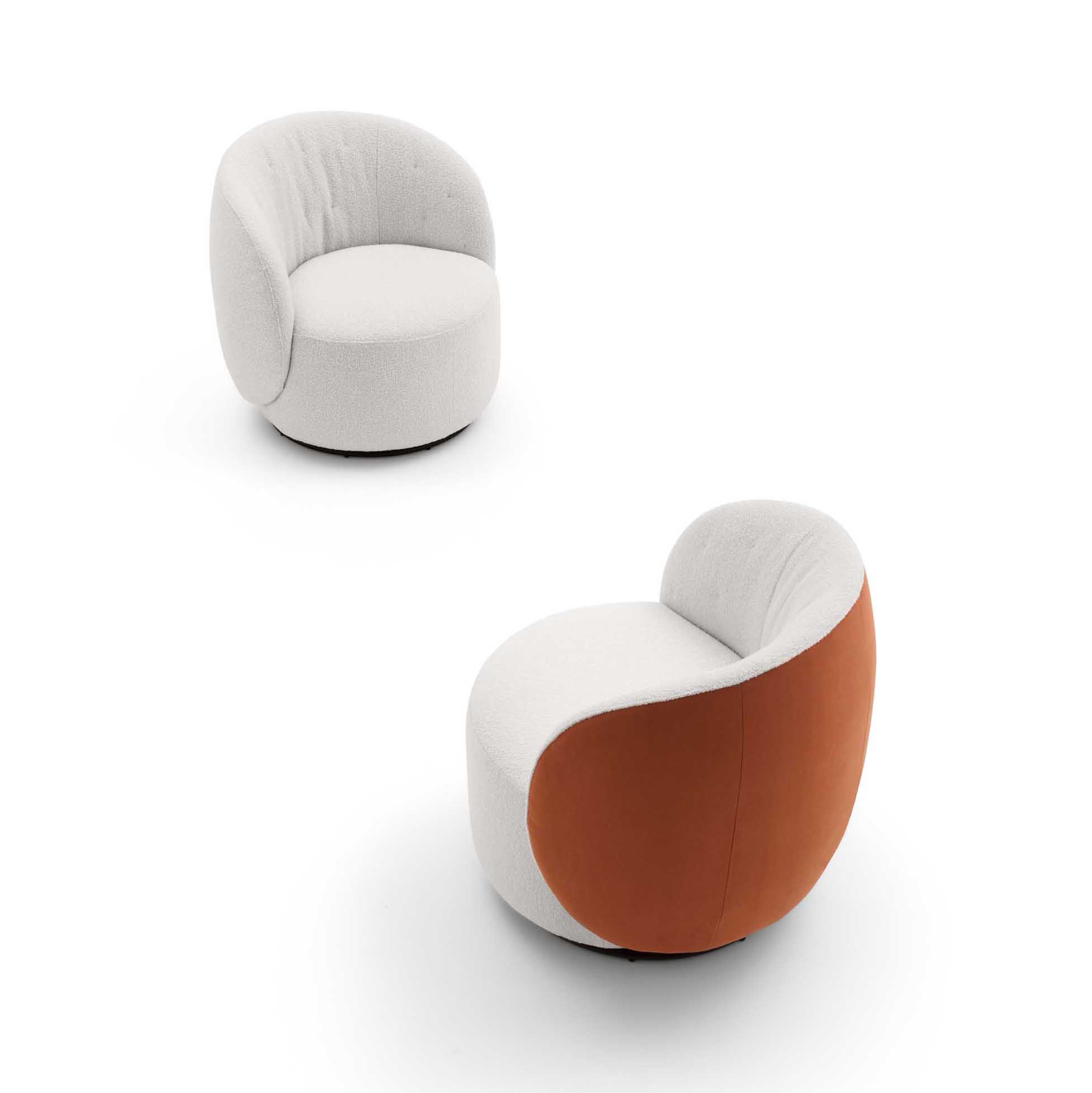 White round armchair with an orange backrest