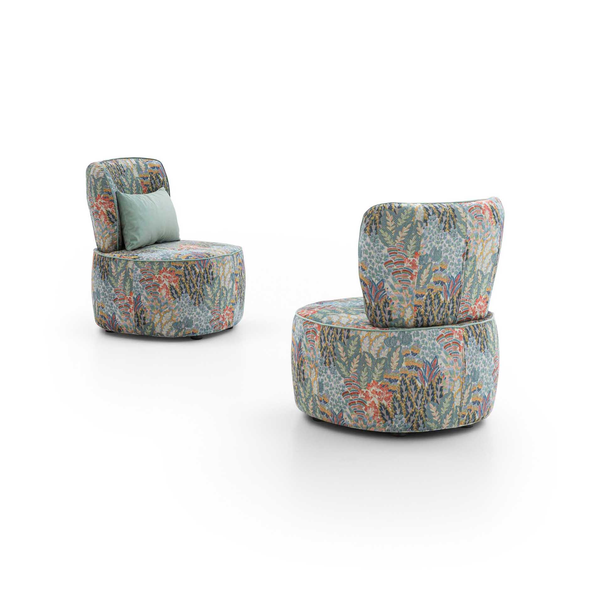 Image of Tania armchair front and back with cushion.