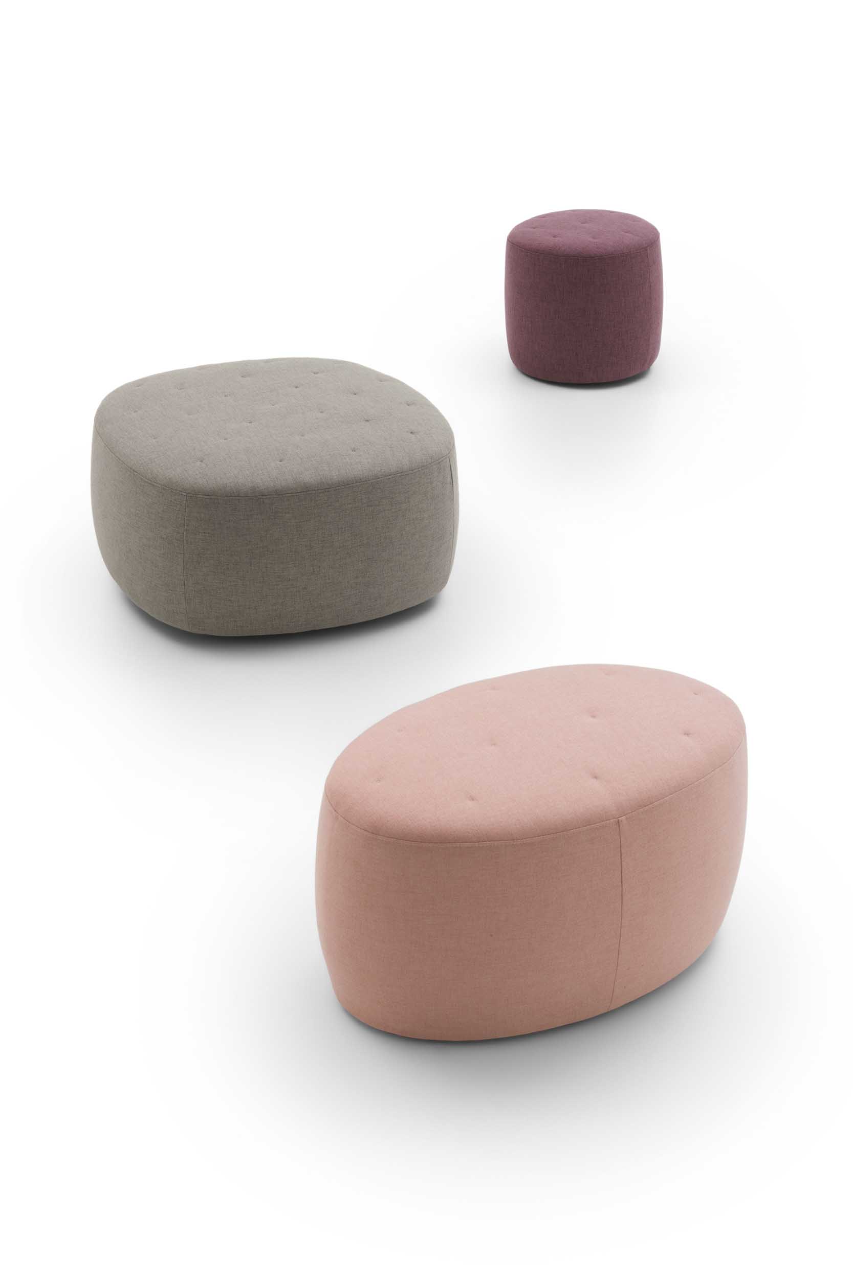 Small upholstered pouf in Coke 002 color