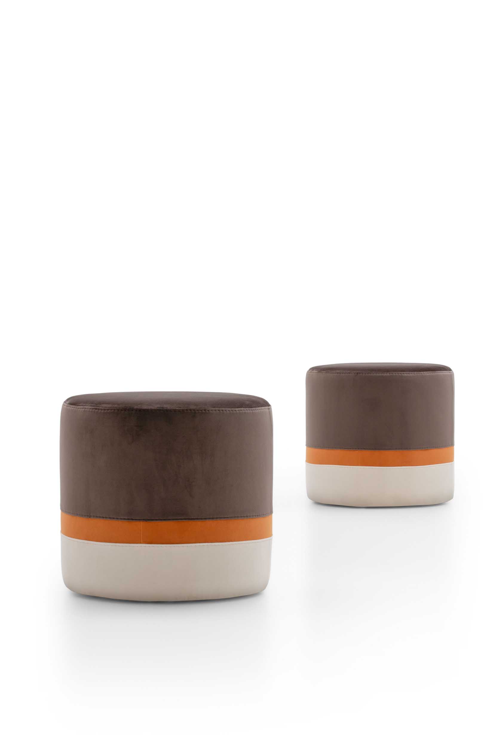 Set of striped upholstered poufs