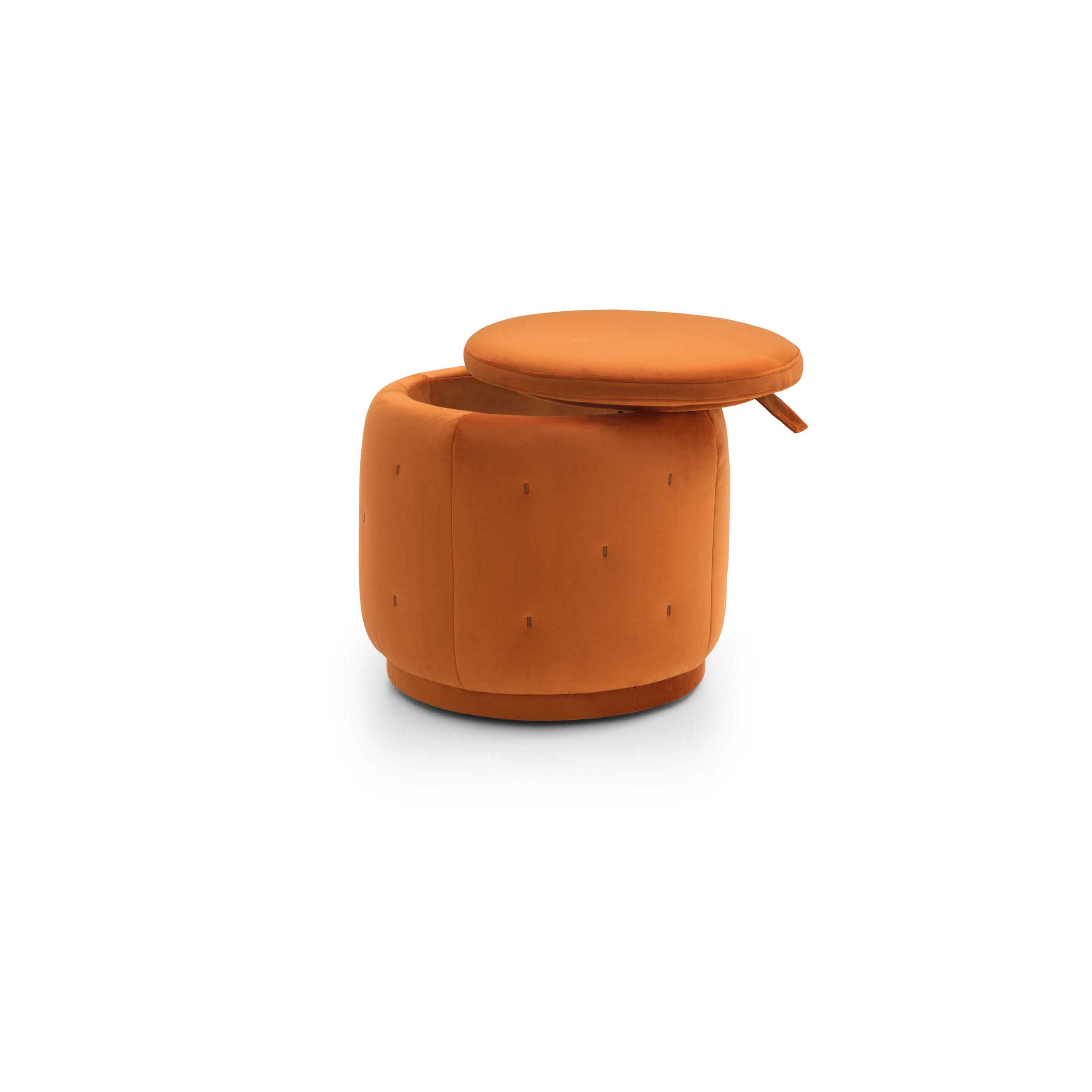 Round pouf with open storage compartment