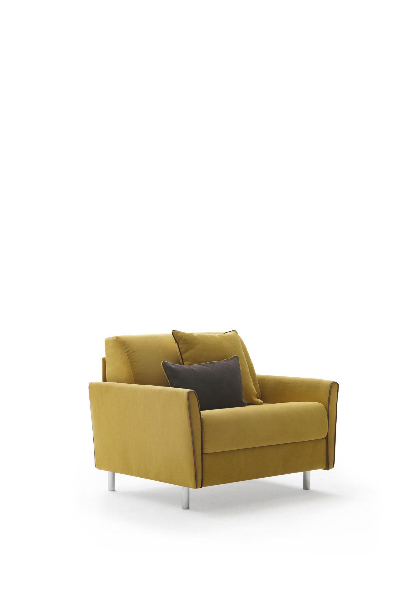 Side view of the Tahiti LeComfort armchair model, yellow and gray color