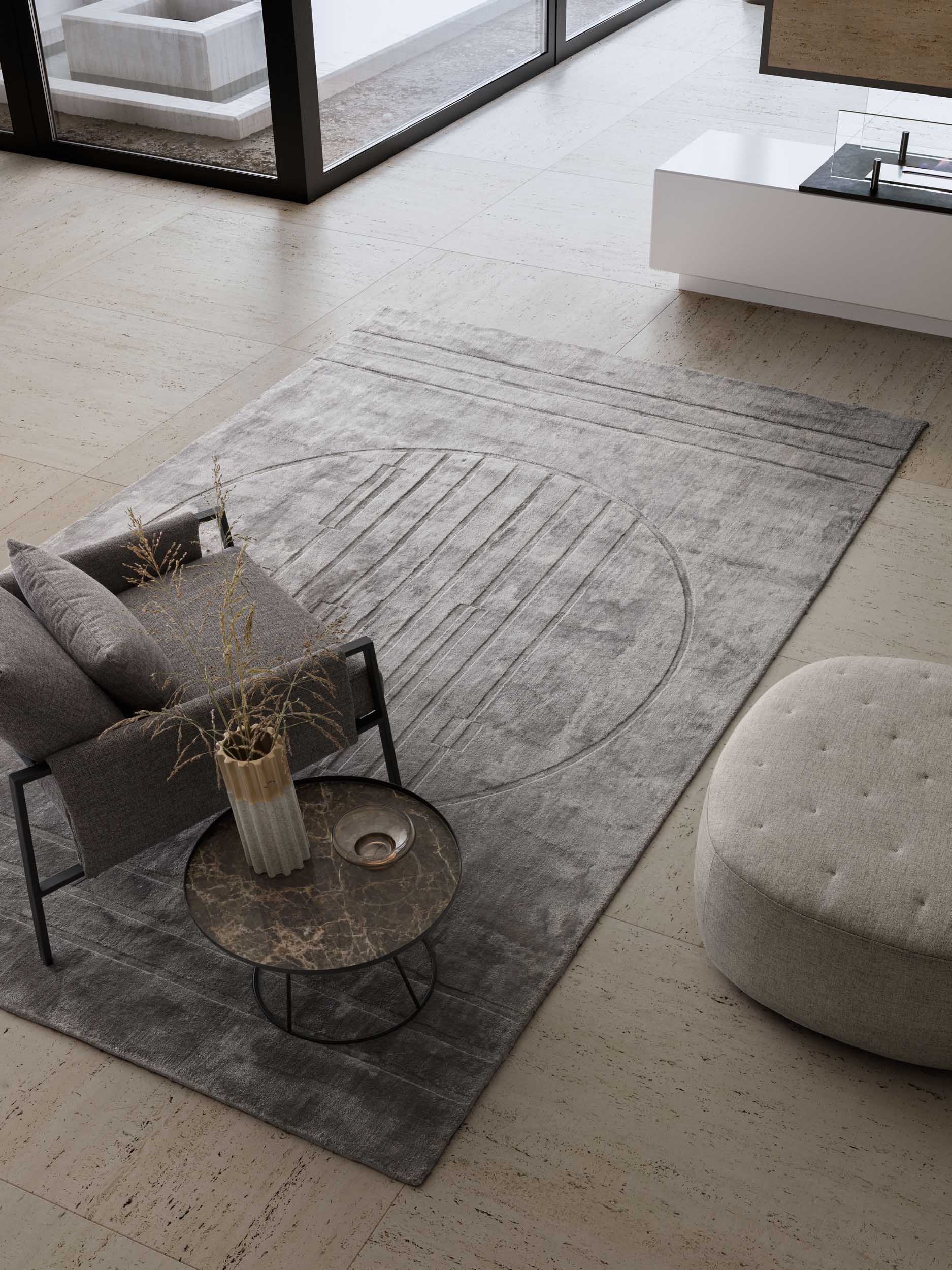 Spacious rug in a modern living room
