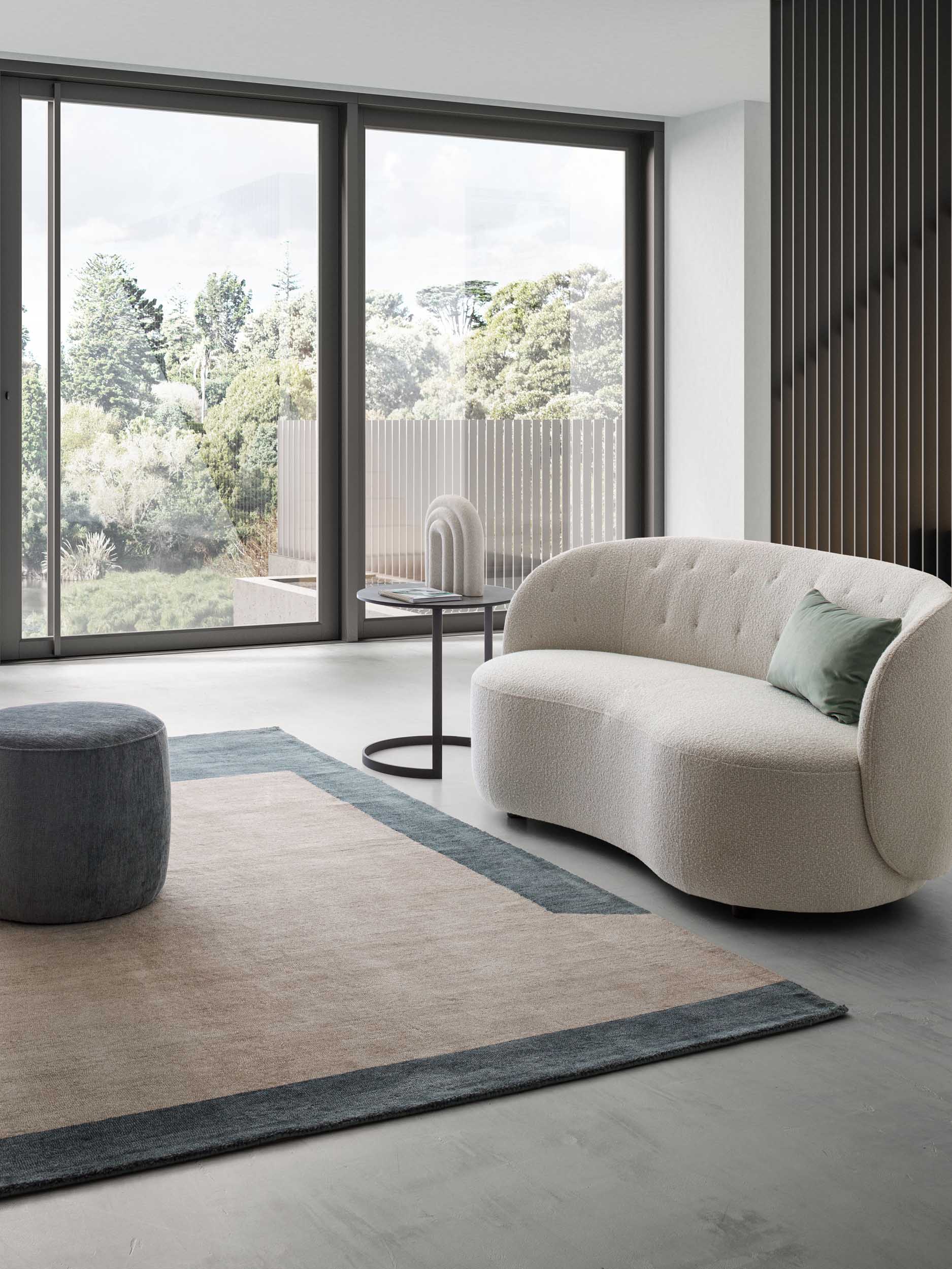 Modern rug with an asymmetrical pattern in living room