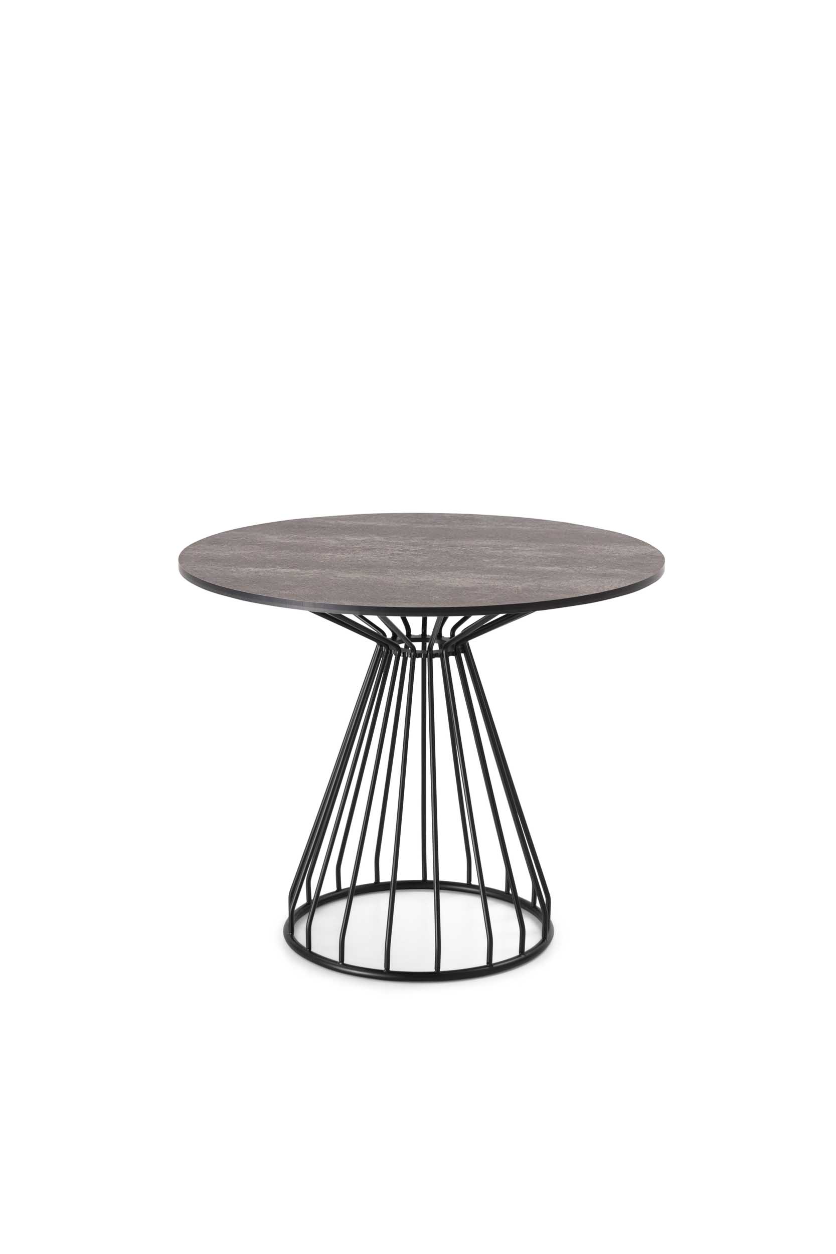 Renee LeComfort table with a metal cage structure