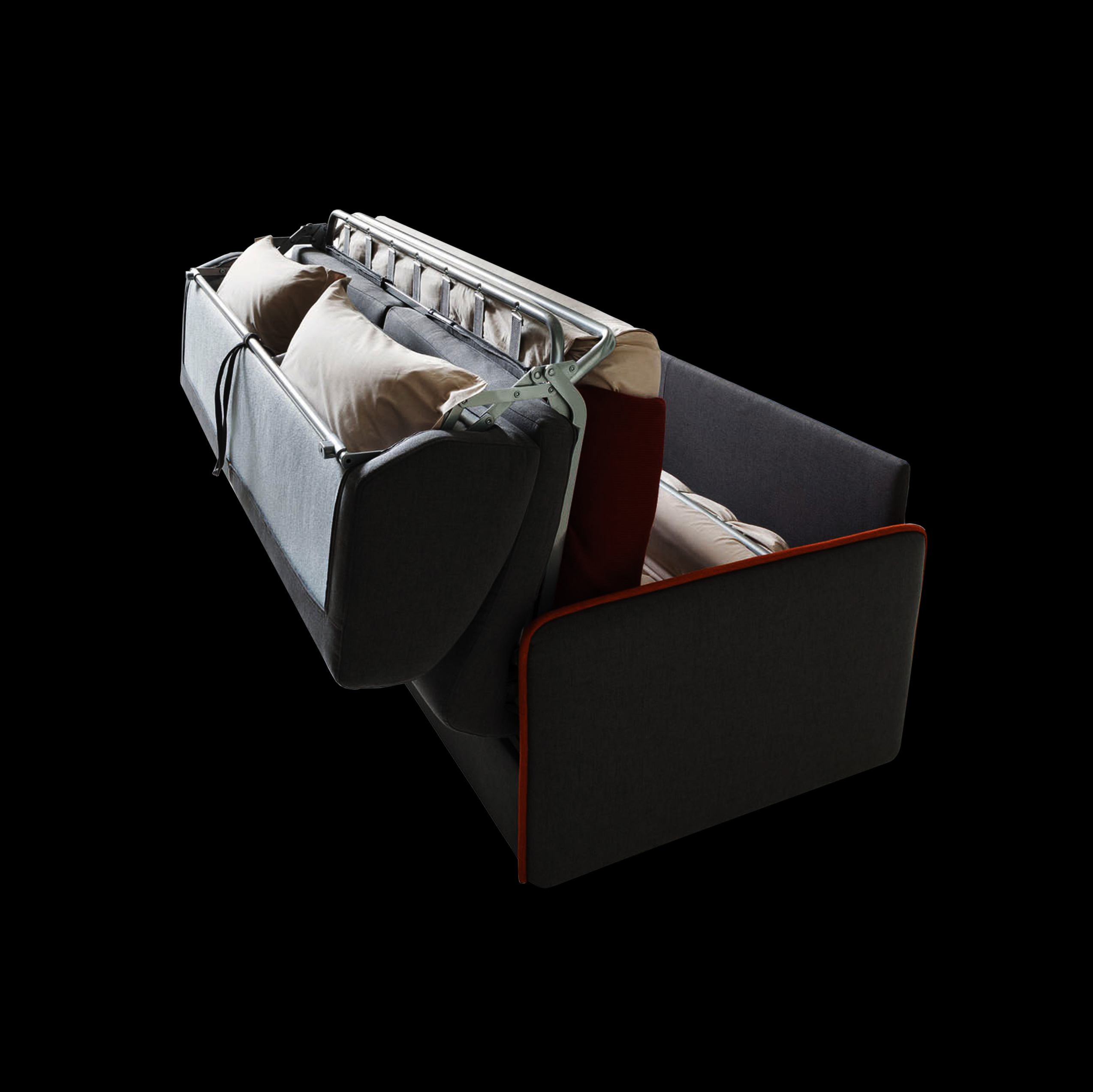 Sofa bed mechanism with convenient compartments for storing pillows